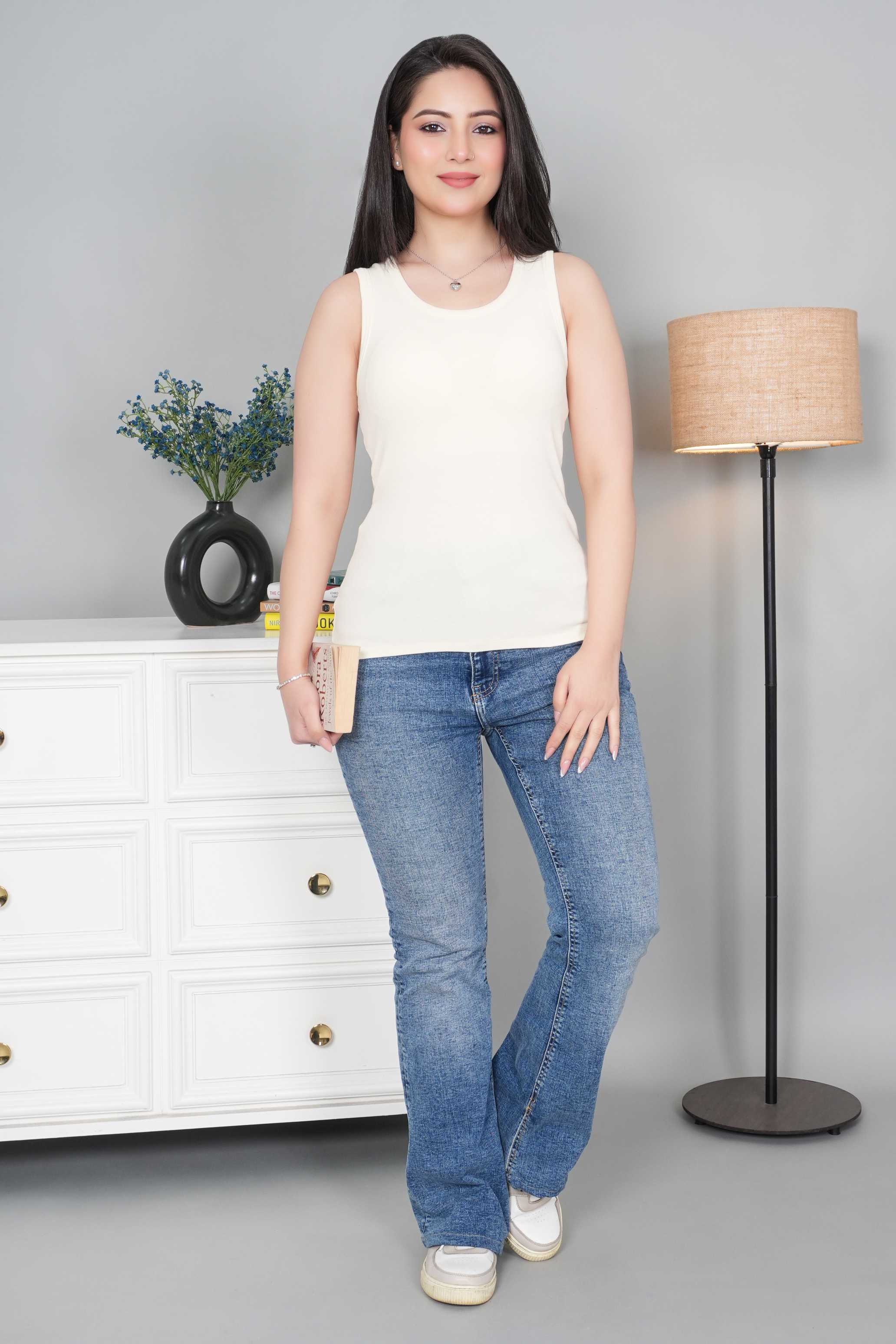 Off White Rib Padded Vest [ 280 GSM non transparent fabric ]