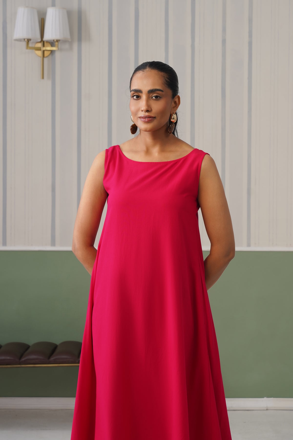 Magenta rayon flare dress with pocket [ Premium 100% Rayon, Liva Certified ]