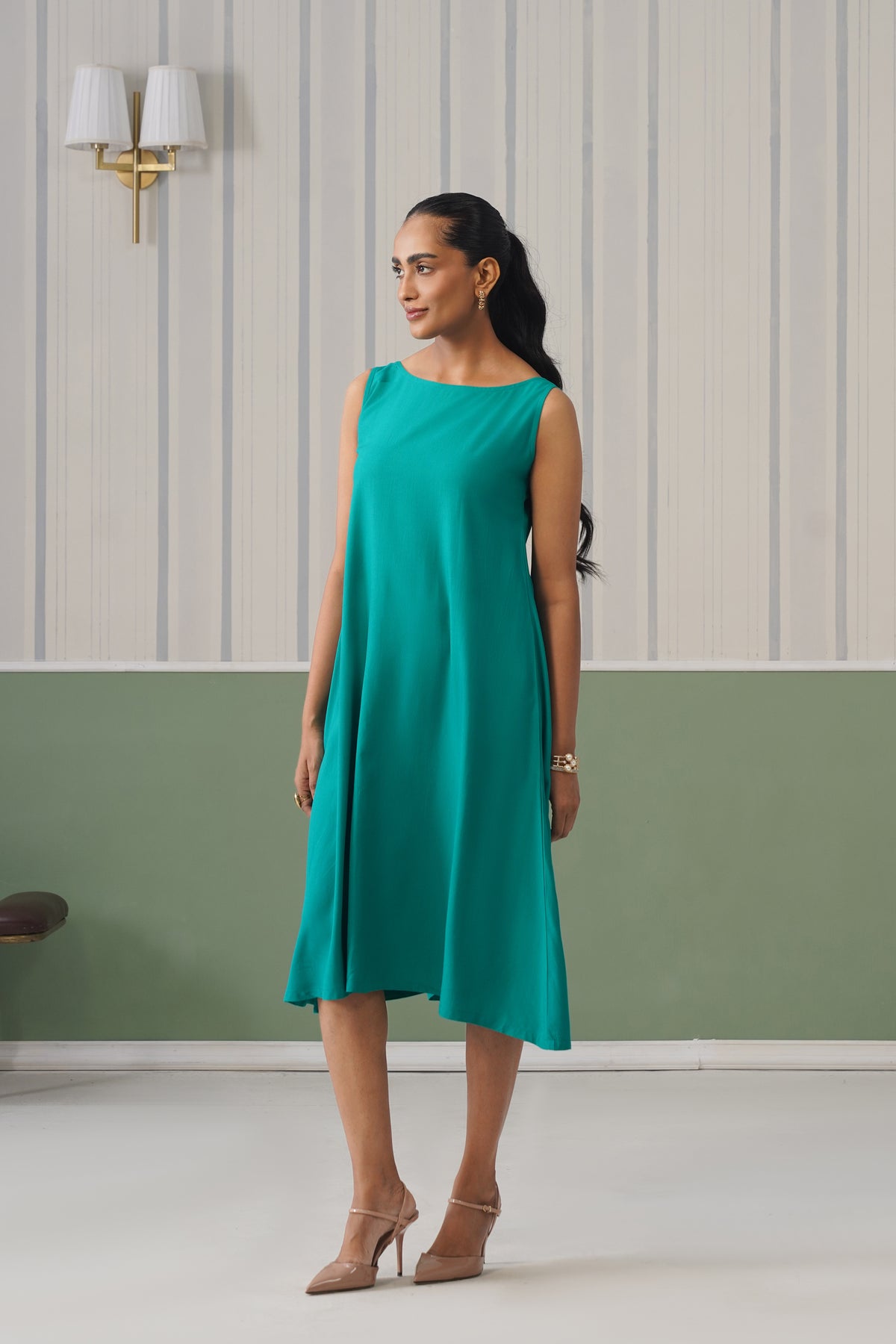 Seagreen rayon flare dress with pocket [ Premium 100% Rayon, Liva Certified ]