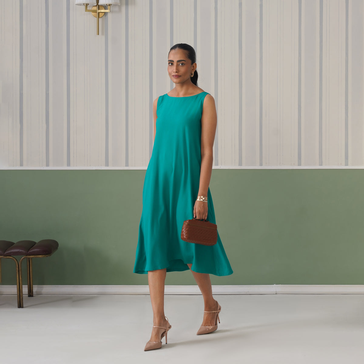 Seagreen rayon flare dress with pocket [ Premium 100% Rayon, Liva Certified ]