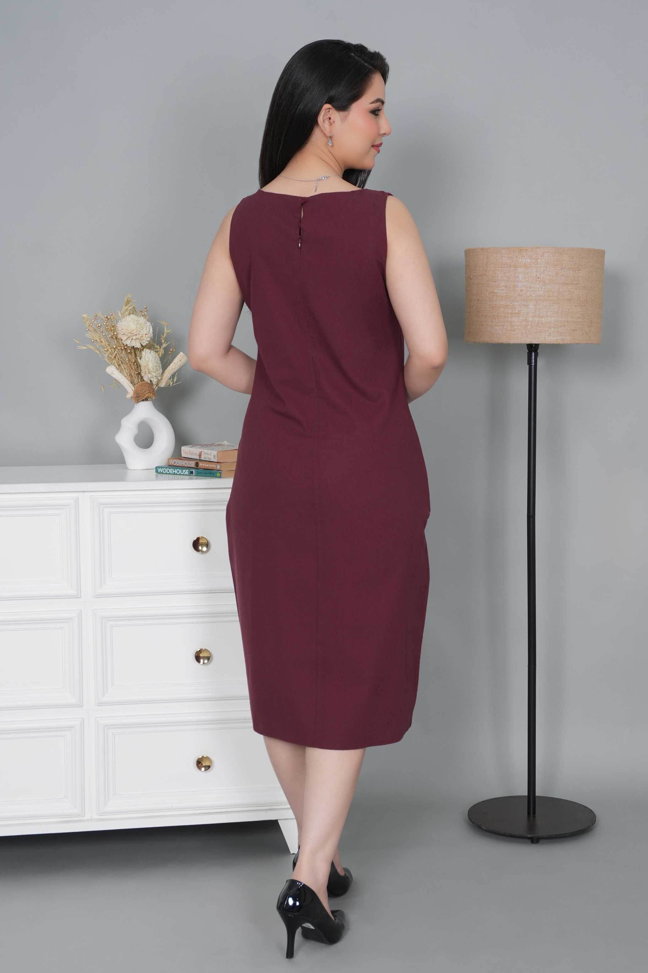 Wine cotton midi dress [100% pure cotton]