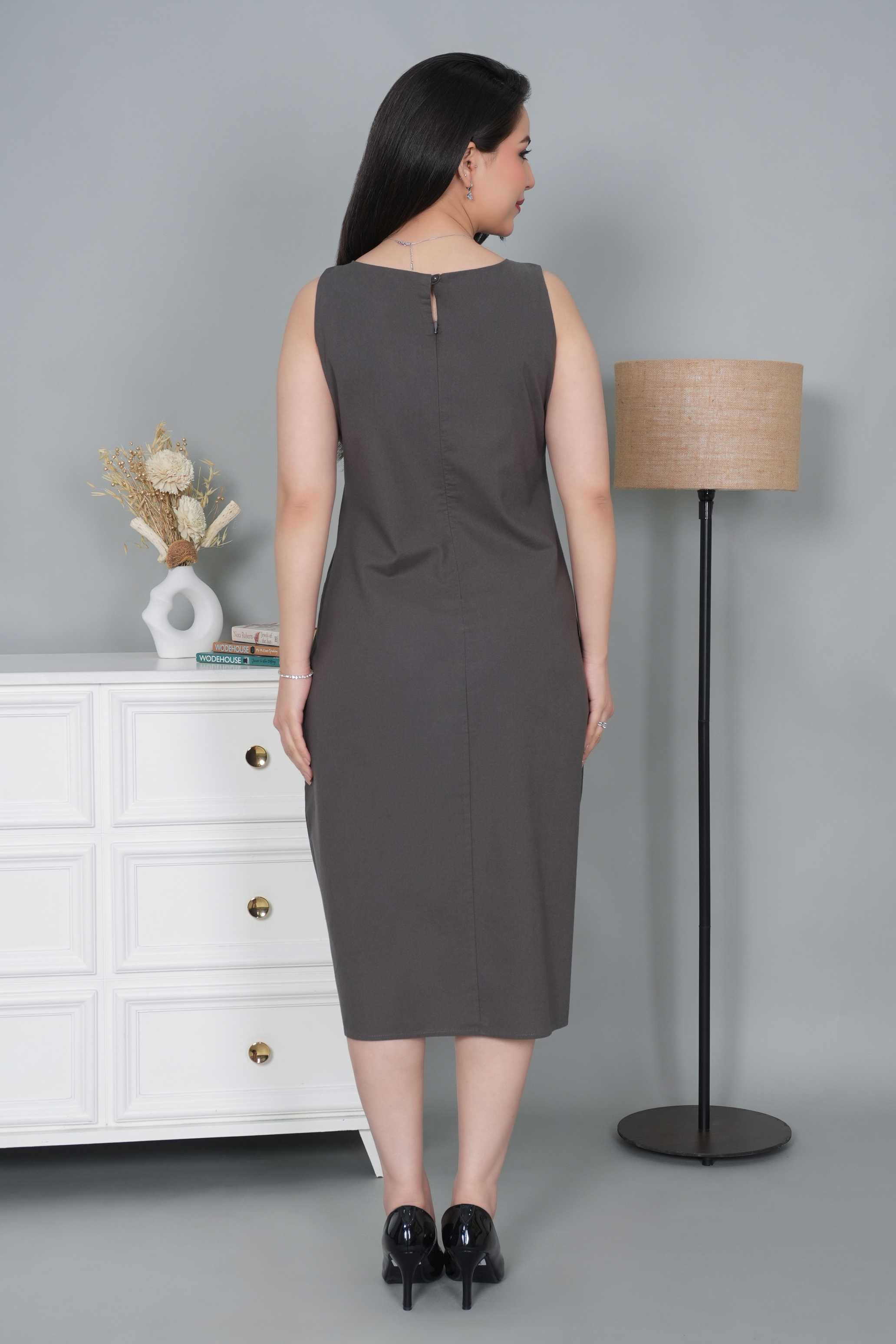 Grey cotton midi dress [100% pure cotton]
