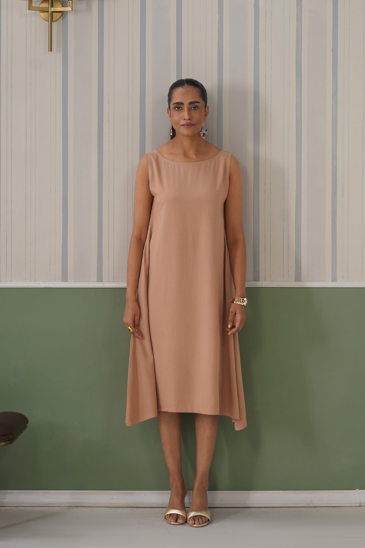 Camel rayon flare dress with pocket [ Premium 100% Rayon, Liva Certified ]