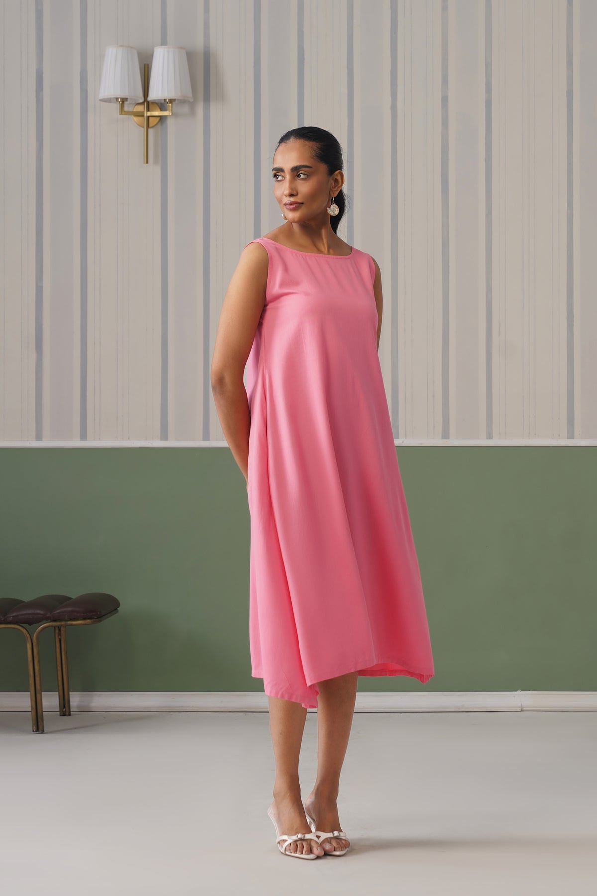 Georgia Peach rayon flare dress with pocket [ Premium 100% Rayon, Liva Certified ]