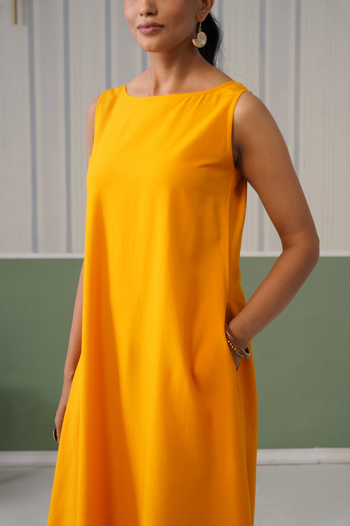 Mustard rayon flare dress with pocket [ Premium 100% Rayon, Liva Certified ]