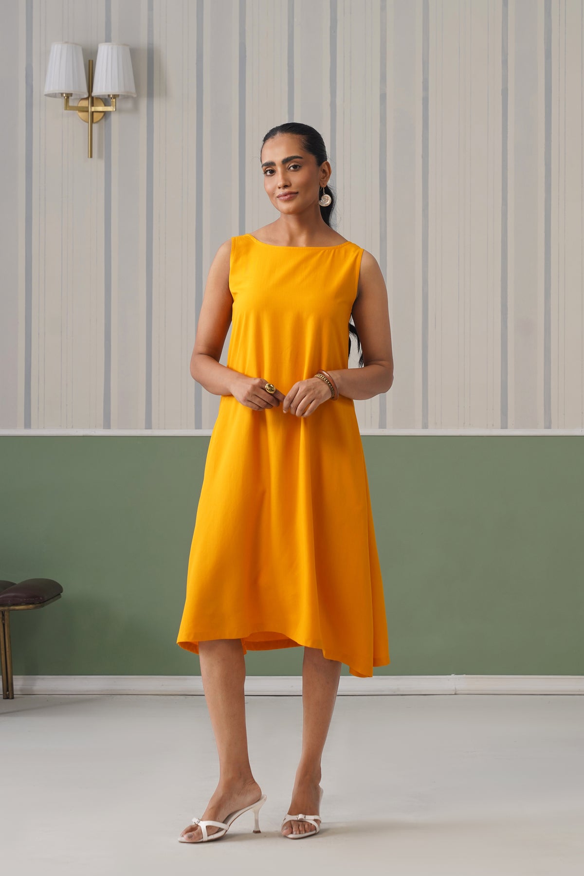 Mustard rayon flare dress with pocket [ Premium 100% Rayon, Liva Certified ]