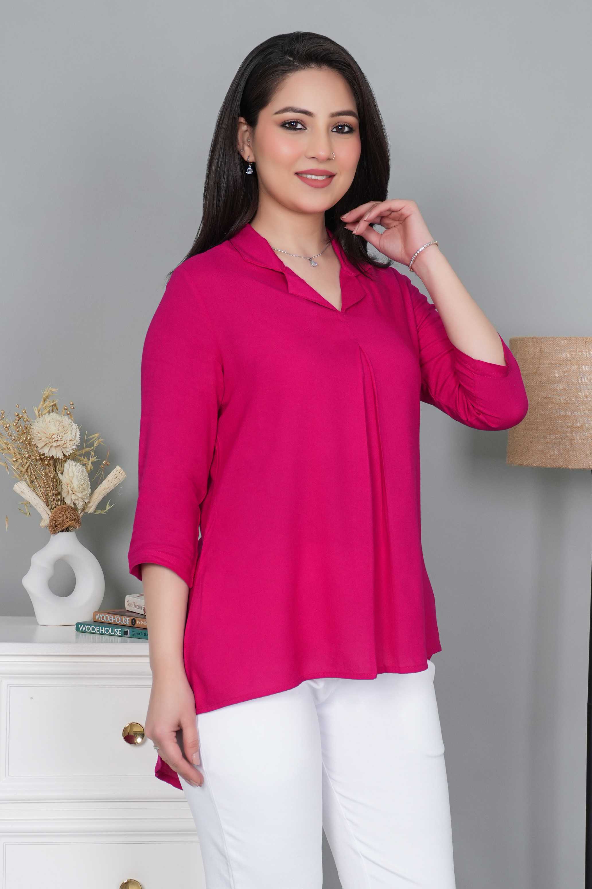 Magenta rayon collar top [ Premium 100% Rayon, Liva Certified ]