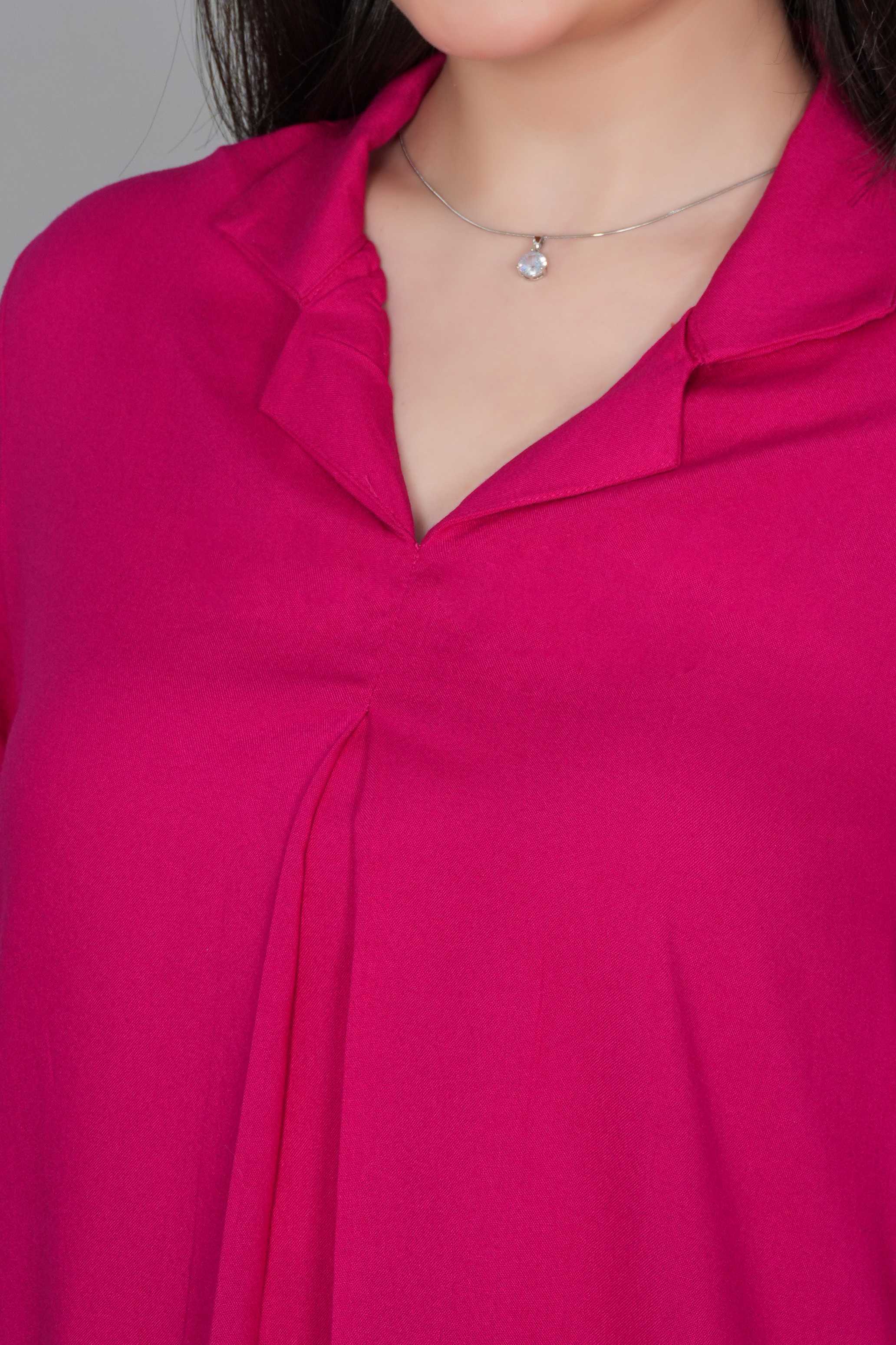 Magenta rayon collar top [ Premium 100% Rayon, Liva Certified ]