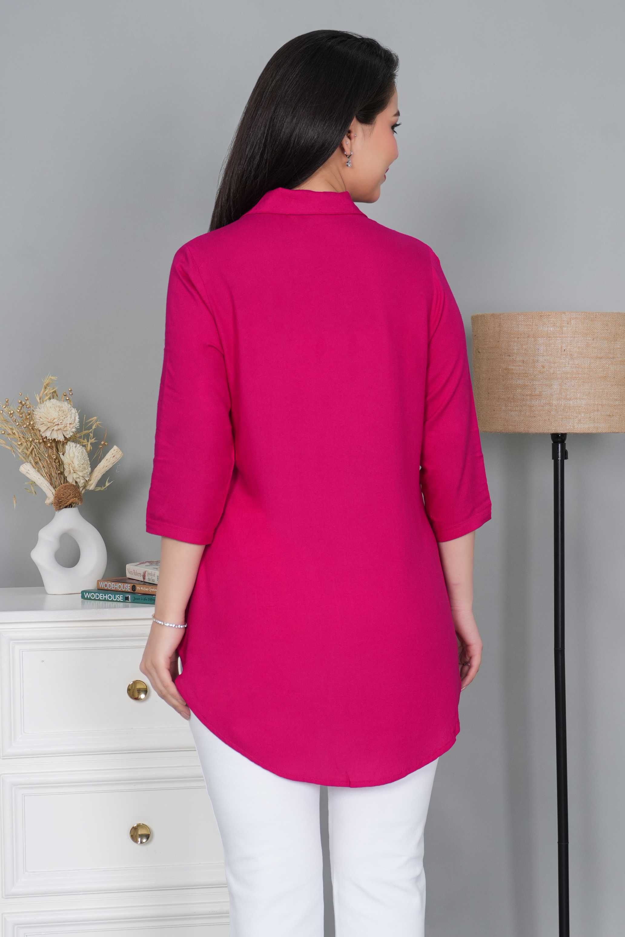 Magenta rayon collar top [ Premium 100% Rayon, Liva Certified ]
