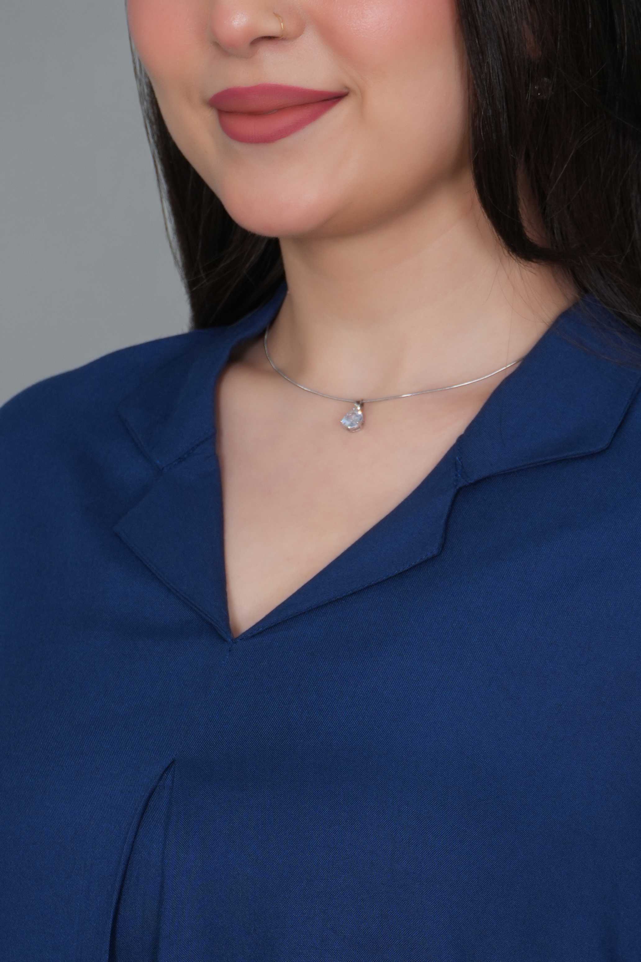 Indigo blue rayon collar top [ Premium 100% Rayon, Liva Certified ]