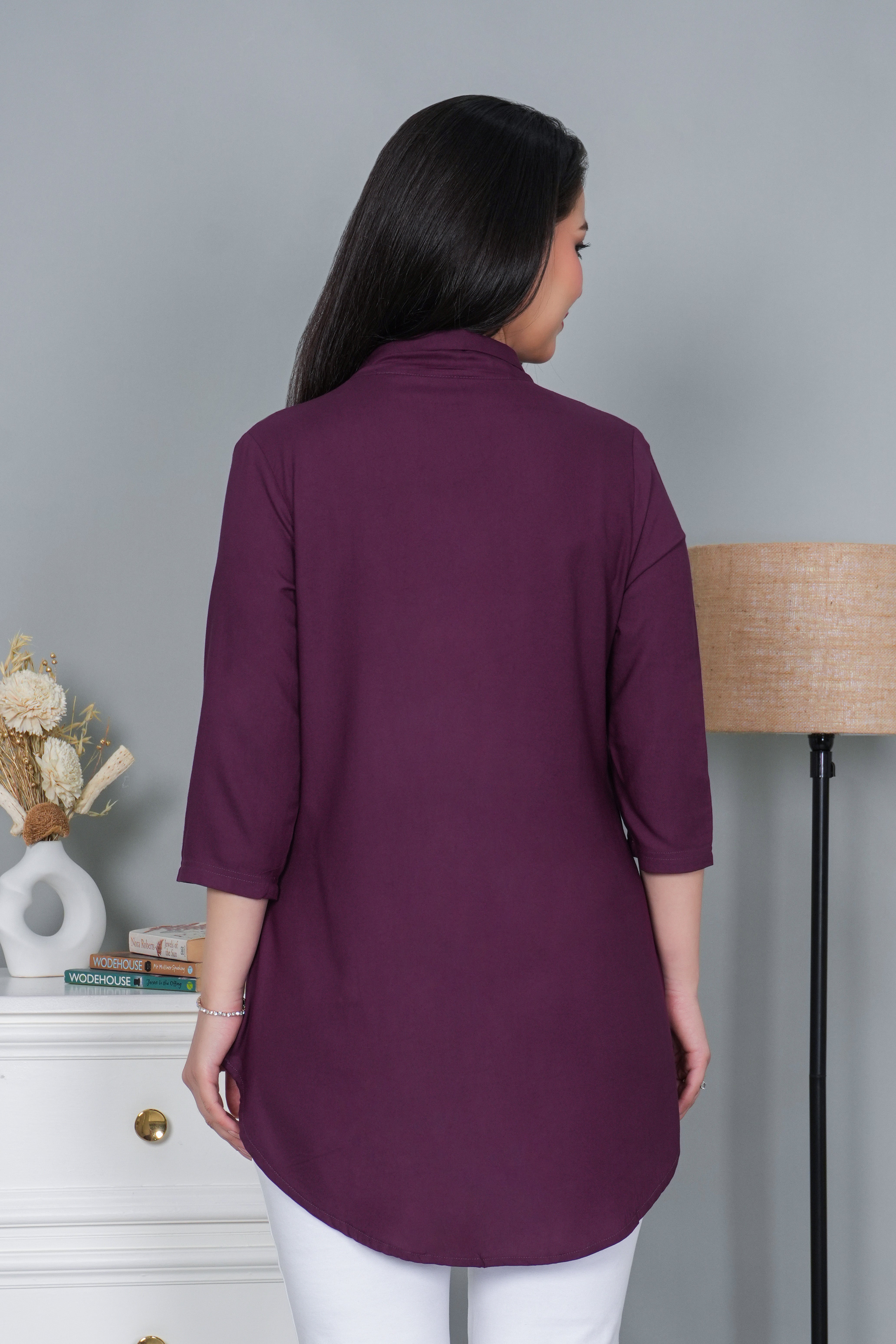 Dark purple rayon collar top [ Premium 100% Rayon, Liva Certified ]