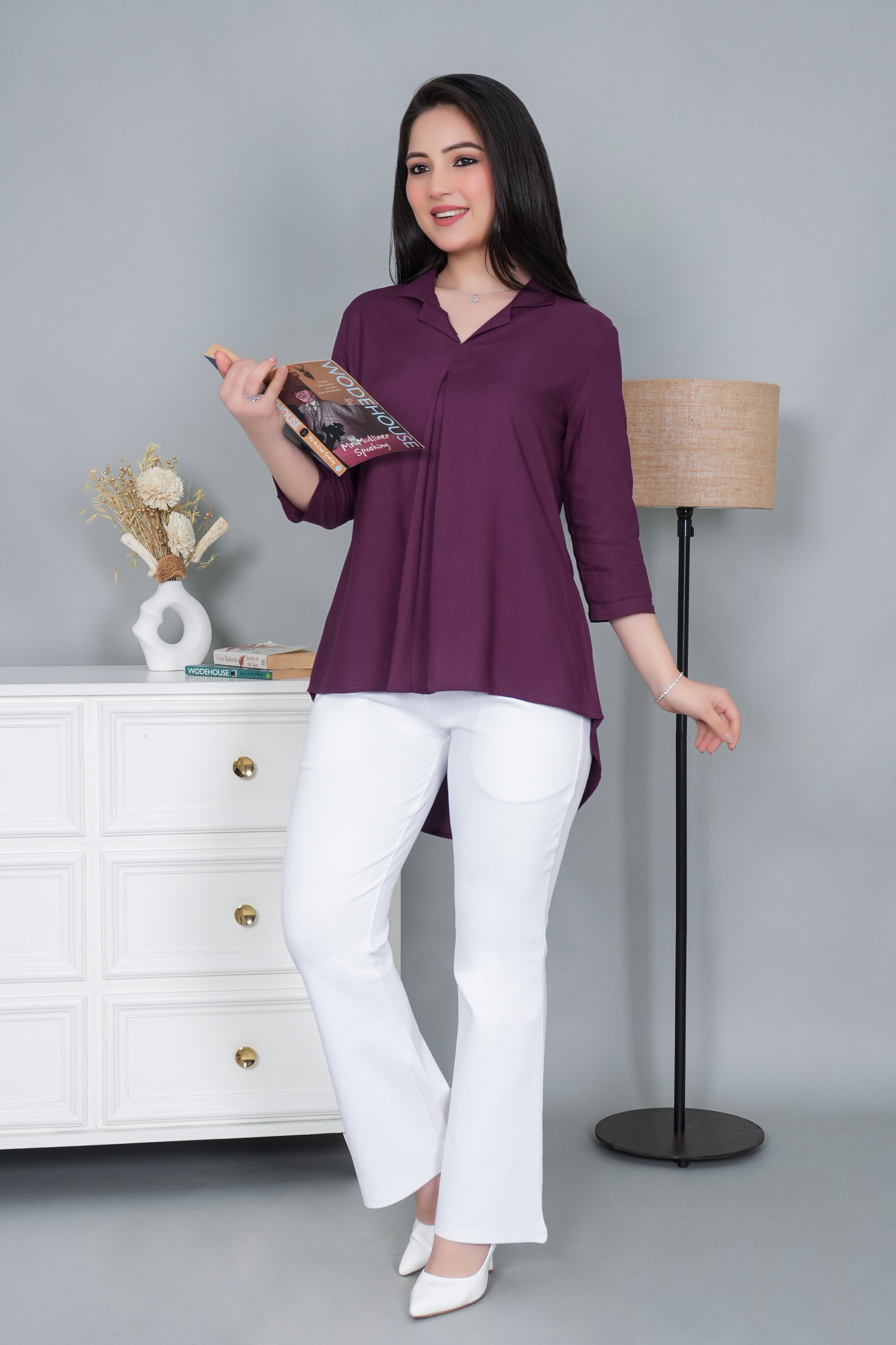 Dark purple rayon collar top [ Premium 100% Rayon, Liva Certified ]