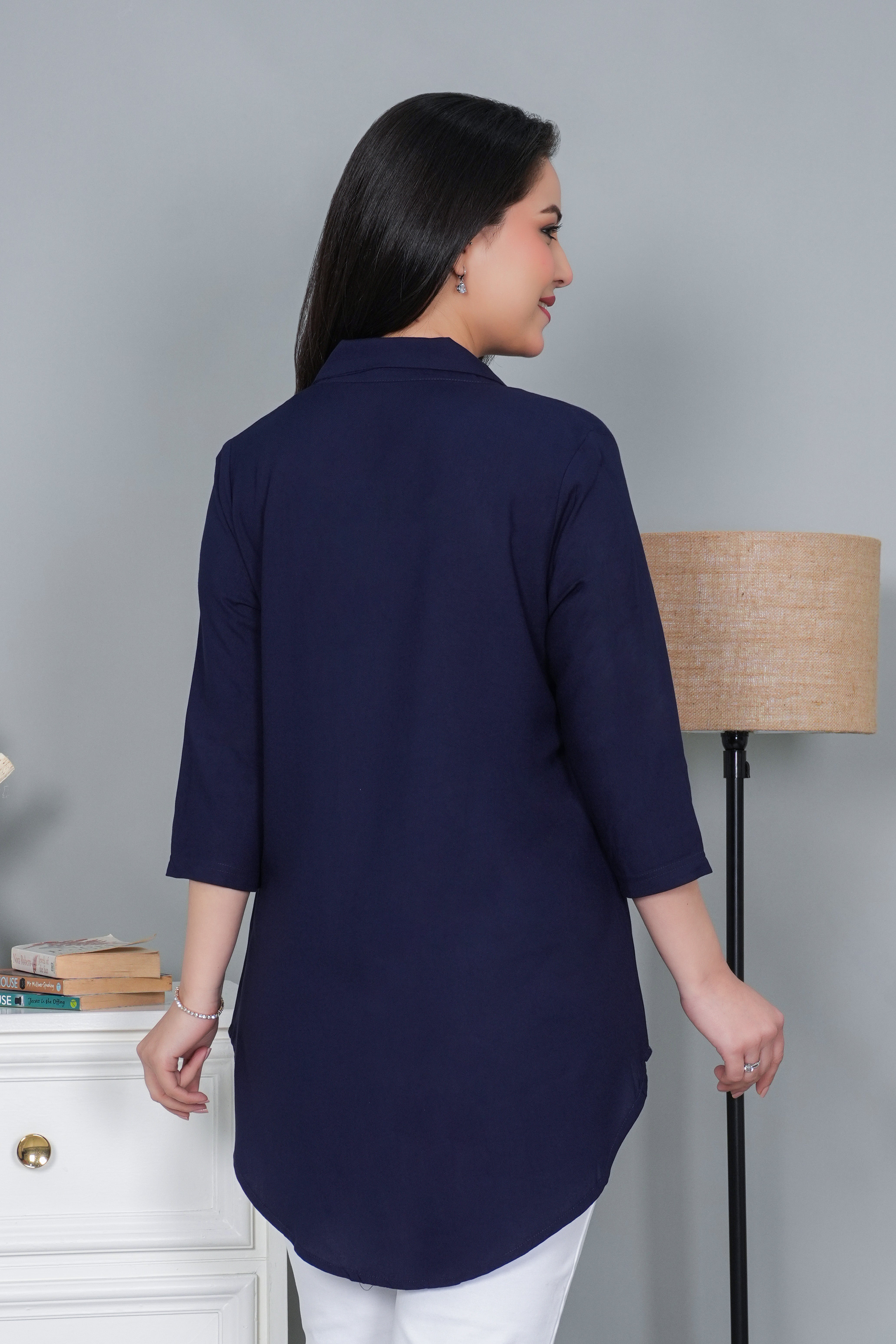 Navy rayon collar top [ Premium 100% Rayon, Liva Certified ]