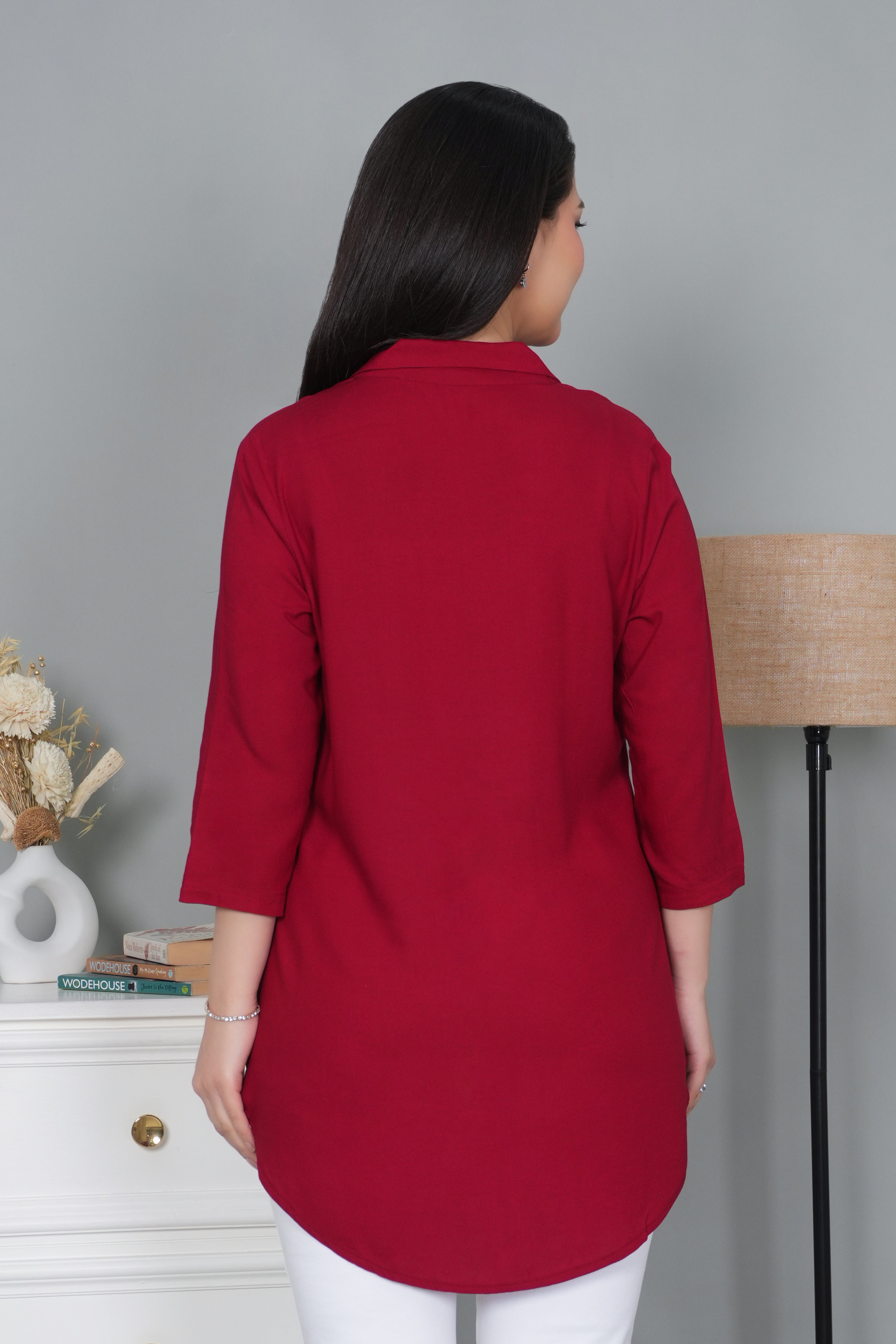 Red rayon collar top [ Premium 100% Rayon, Liva Certified ]