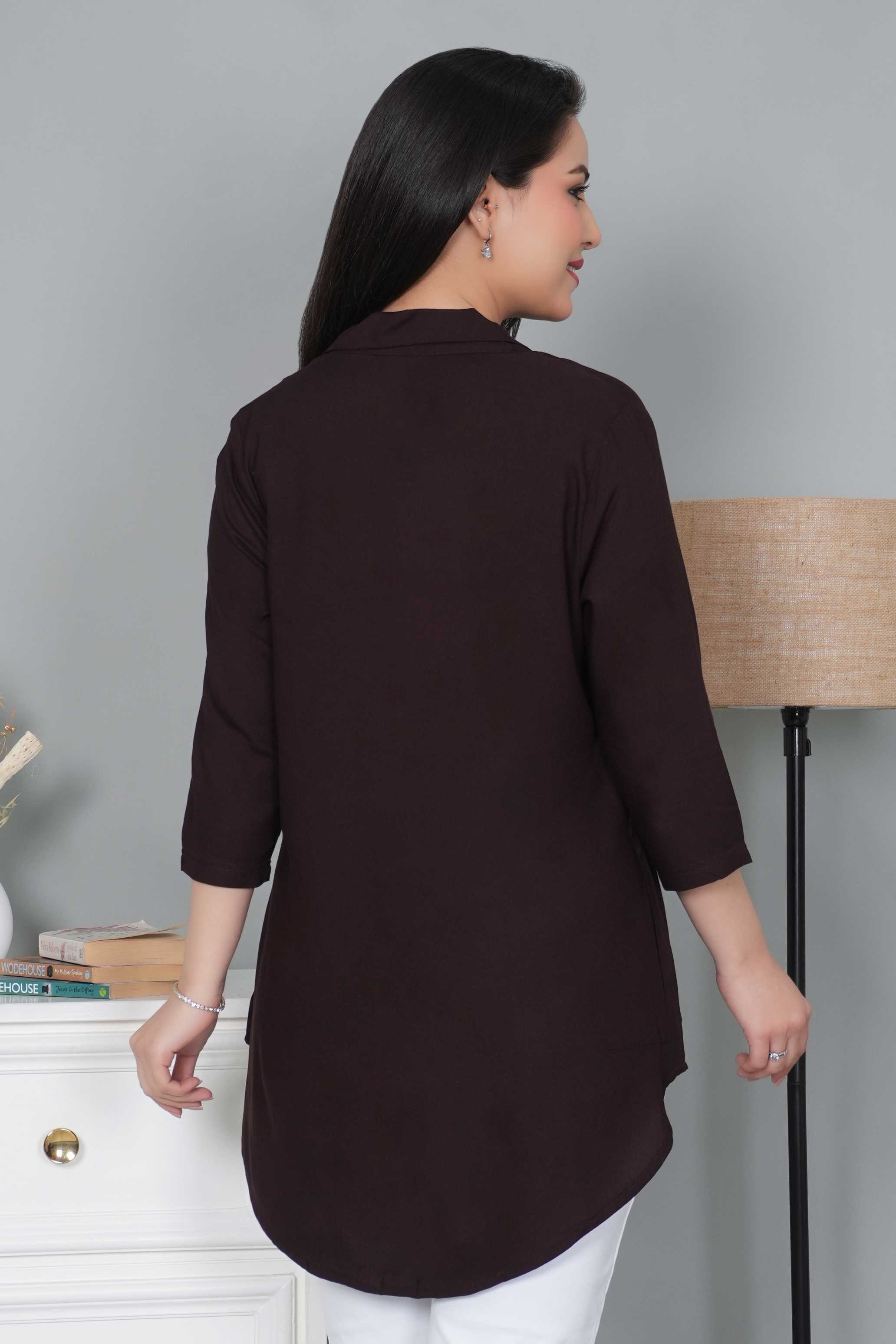 Dark chocolate rayon collar top [ Premium 100% Rayon, Liva Certified ]