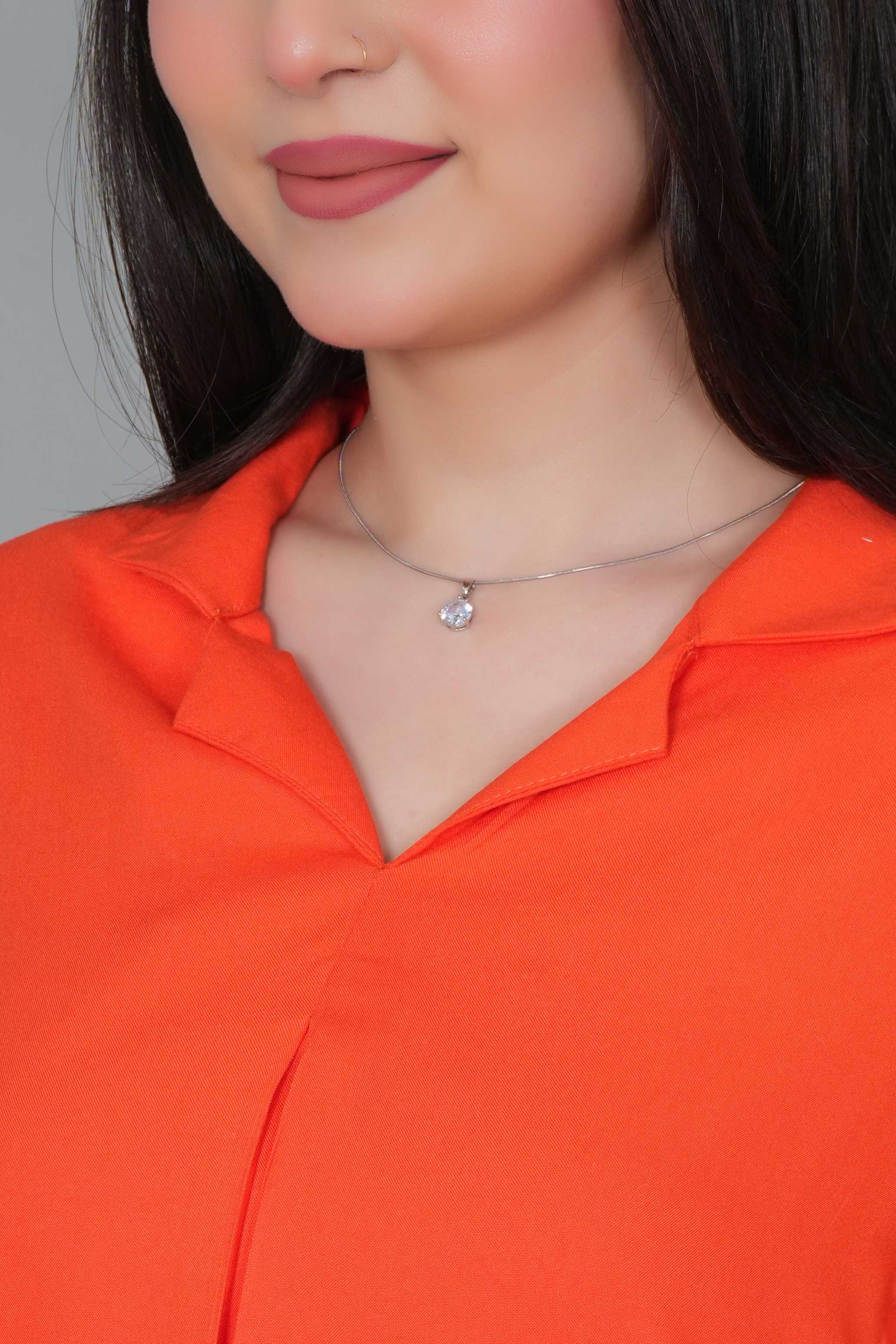 Spicy orange rayon collar top [ Premium 100% Rayon, Liva Certified ]