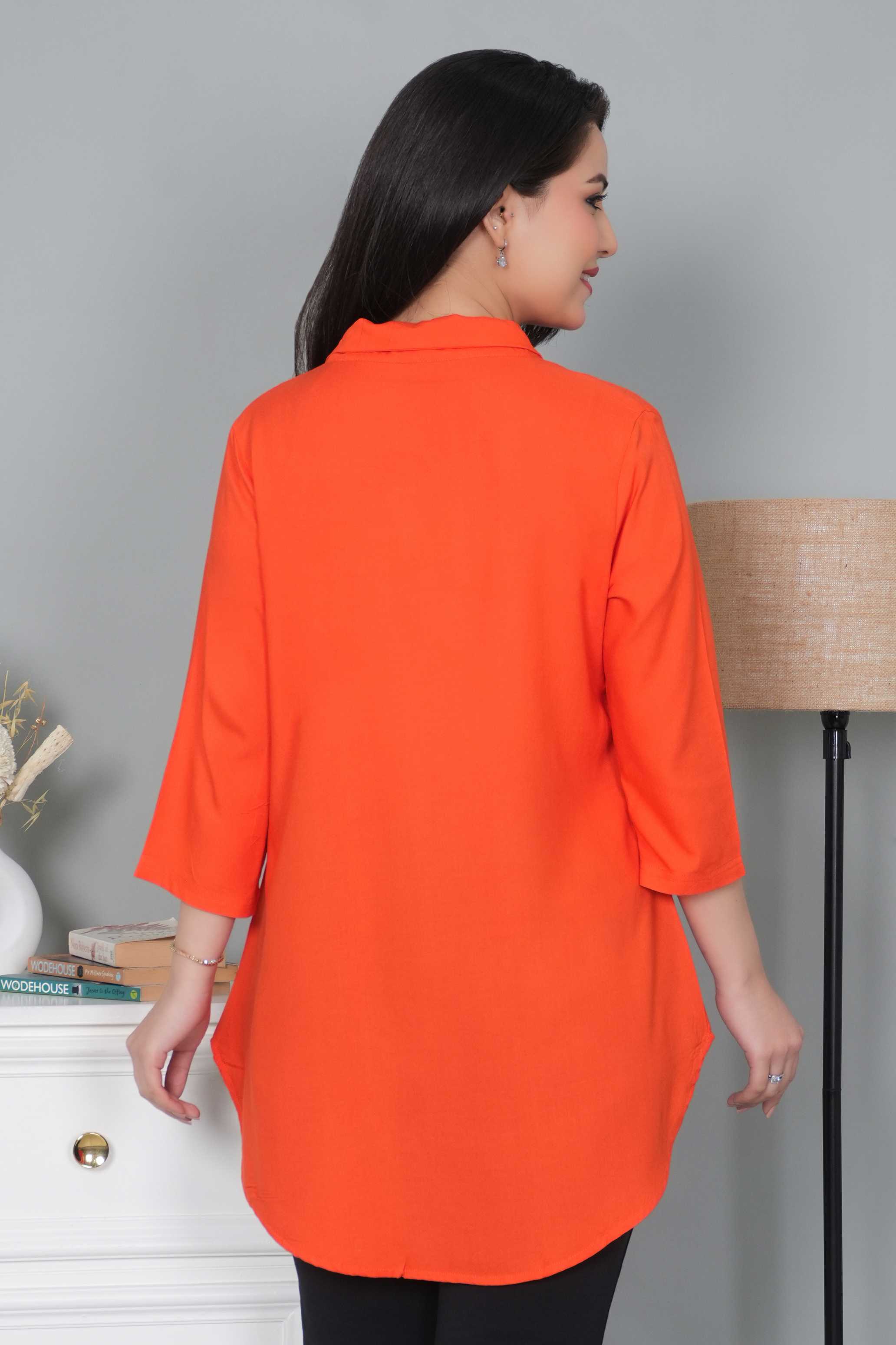 Spicy orange rayon collar top [ Premium 100% Rayon, Liva Certified ]