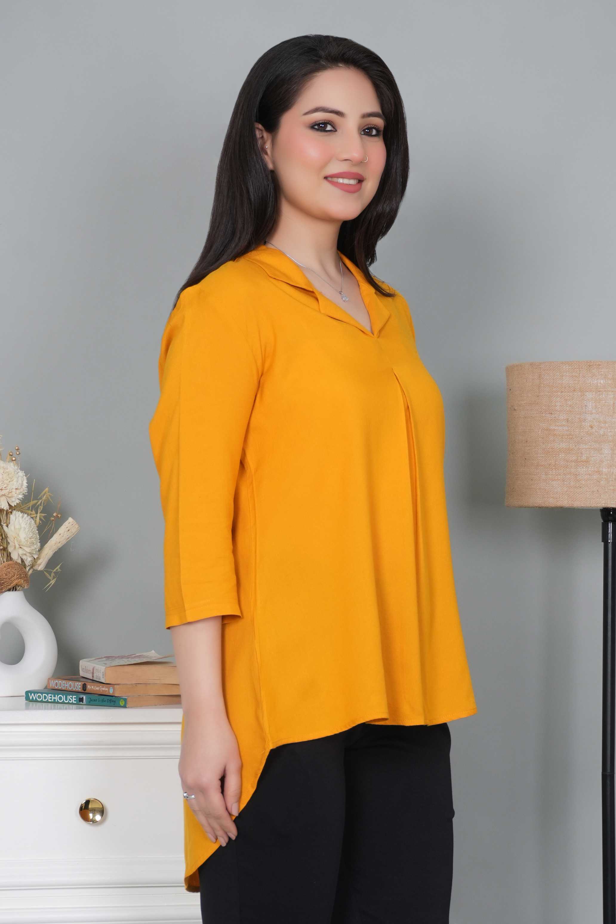 Mustard rayon collar top [ Premium 100% Rayon, Liva Certified ]