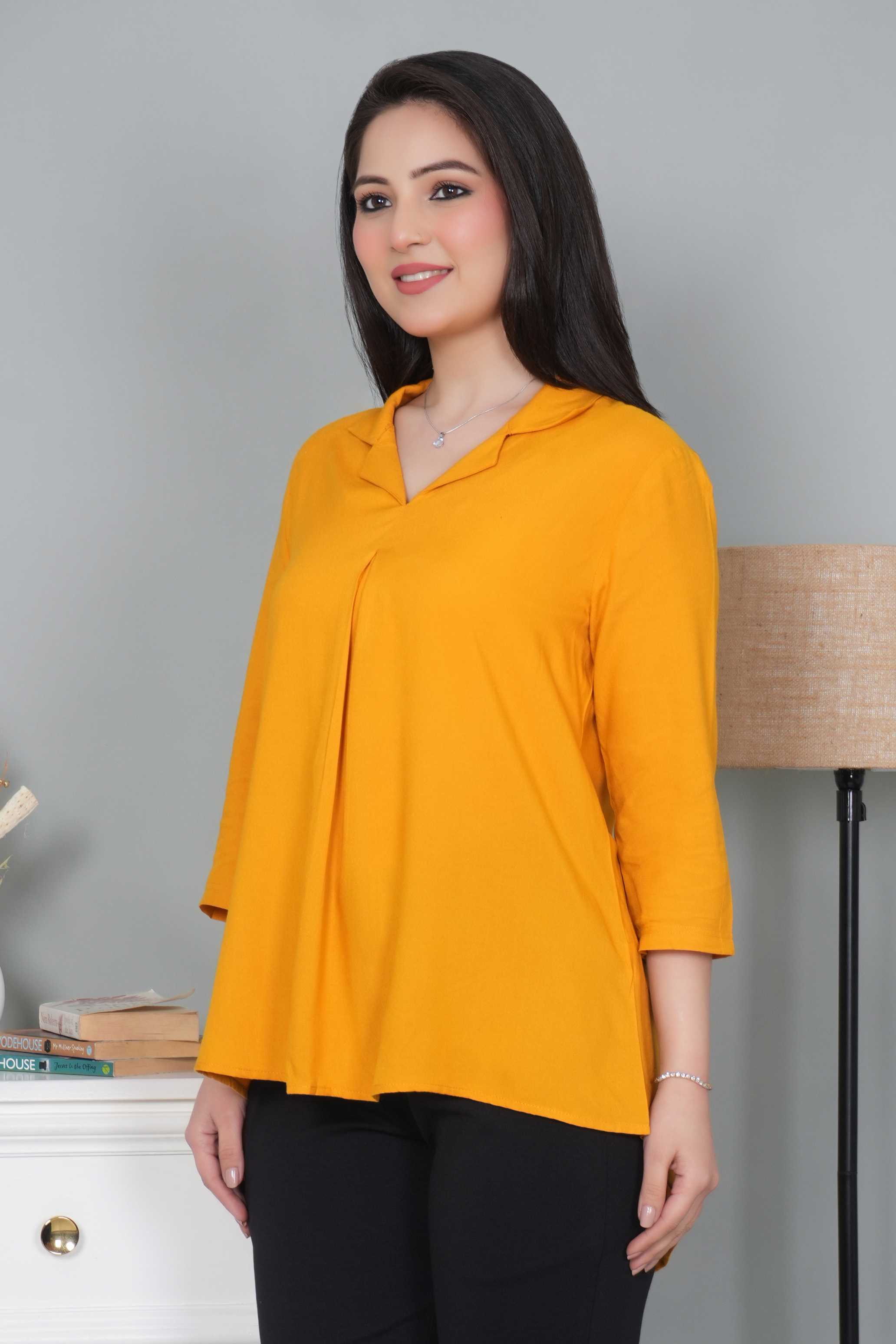 Mustard rayon collar top [ Premium 100% Rayon, Liva Certified ]