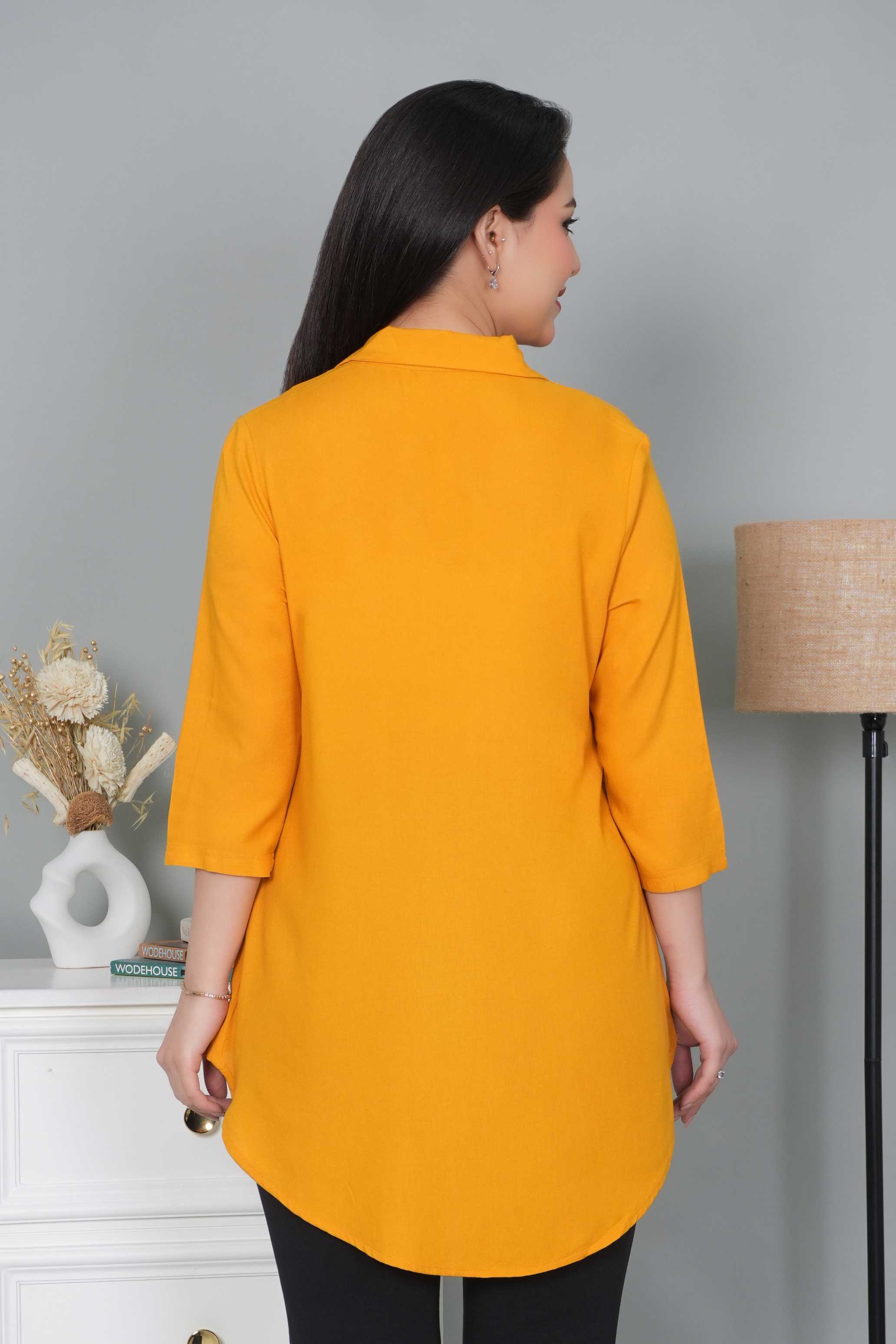 Mustard rayon collar top [ Premium 100% Rayon, Liva Certified ]