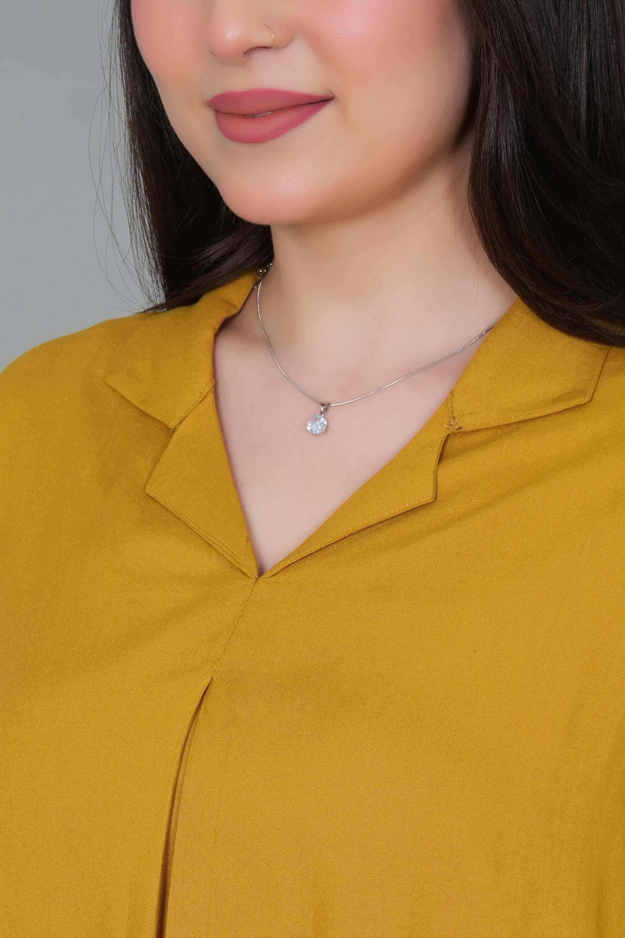 Honey mustard rayon collar top [ Premium 100% Rayon, Liva Certified ]