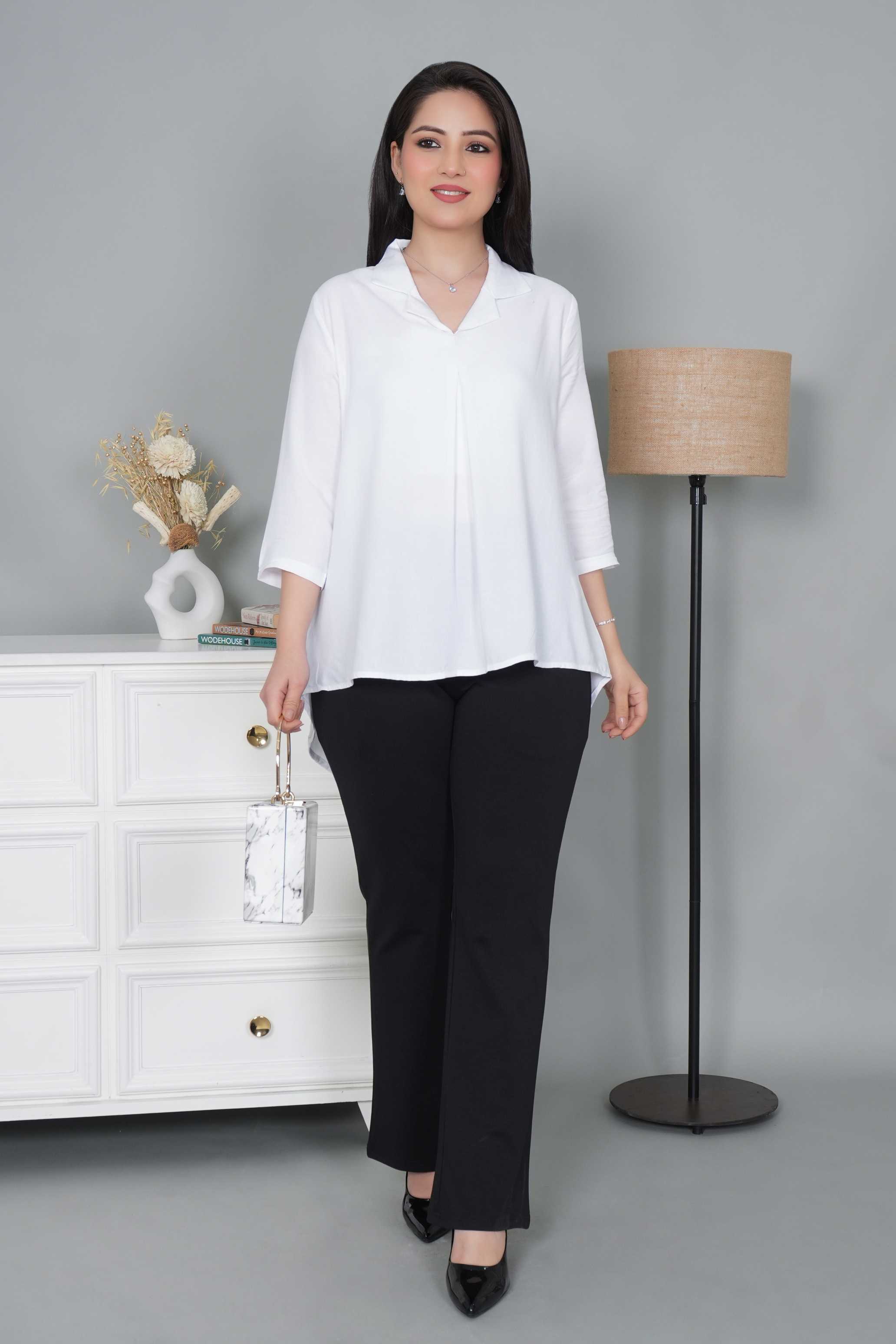 White rayon collar top [ Premium 100% Rayon, Liva Certified ]
