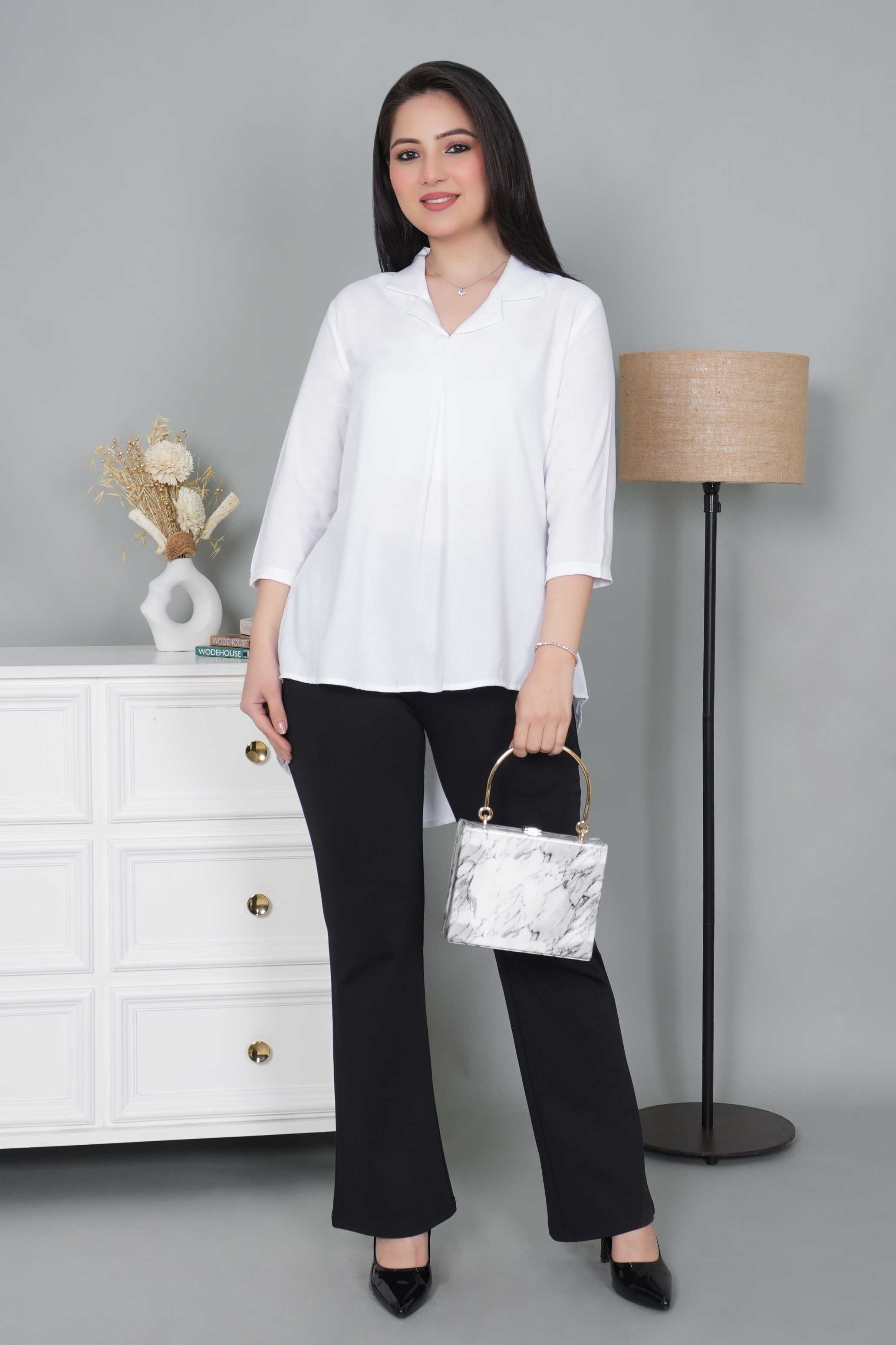 White rayon collar top [ Premium 100% Rayon, Liva Certified ]