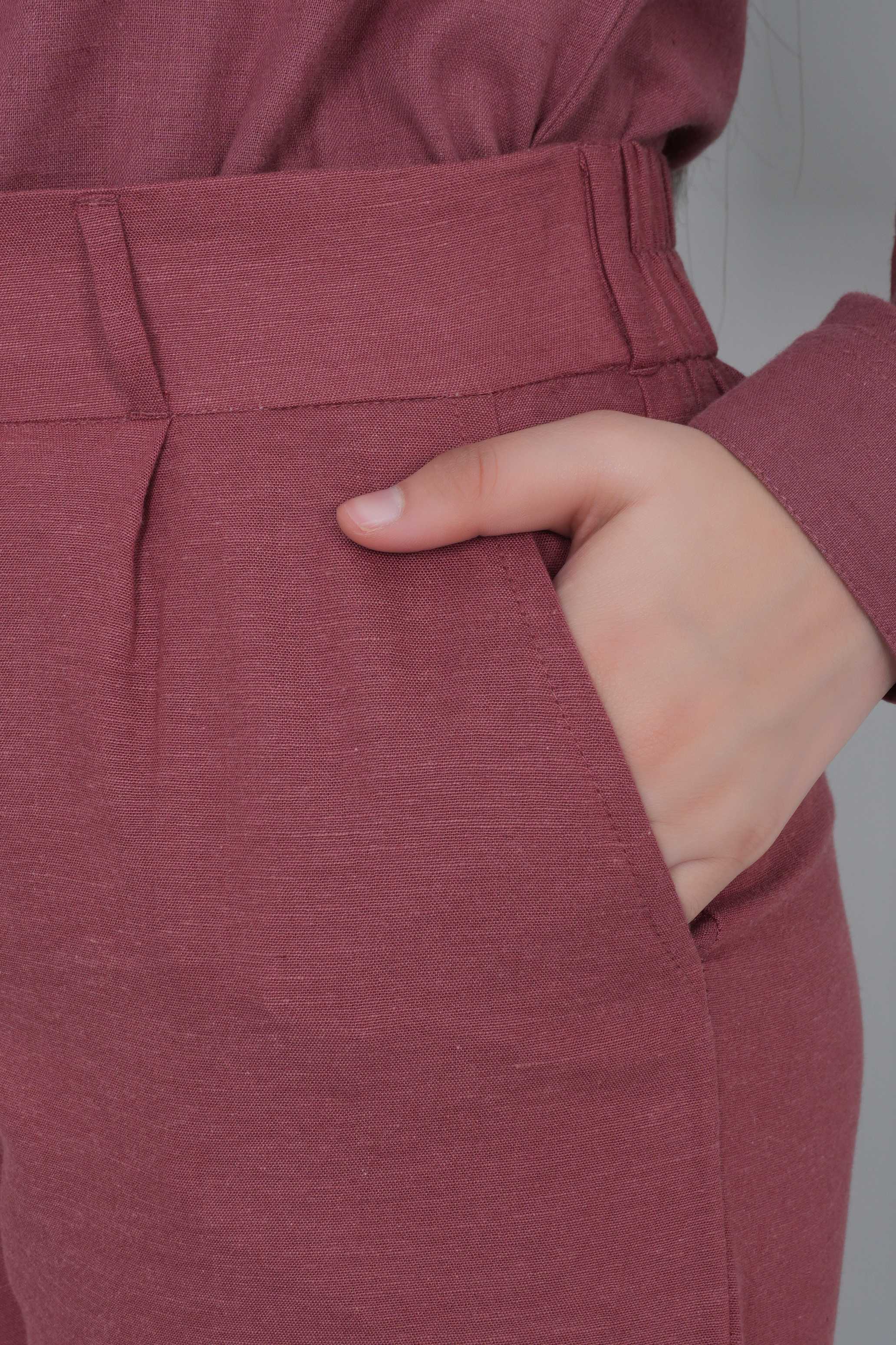 Maroon cotton linen flare pants