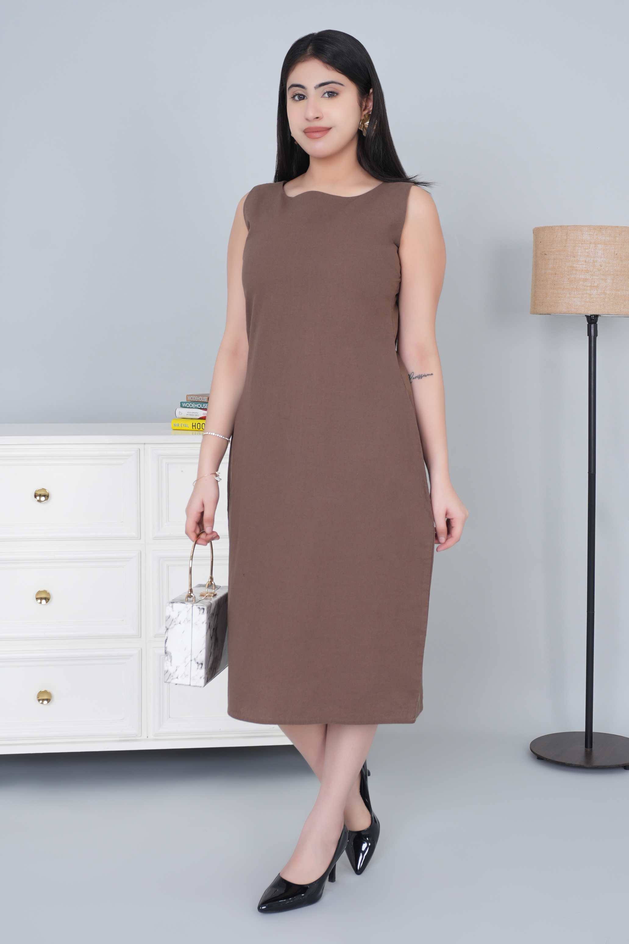 Coffee cotton midi dress [100% pure cotton]