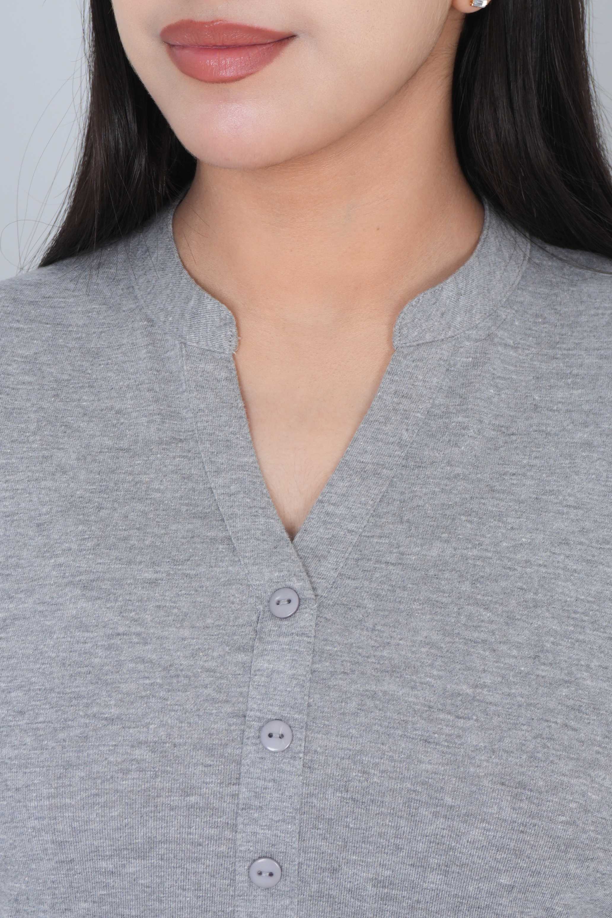 Light Grey cotton kurti tshirt with pockets