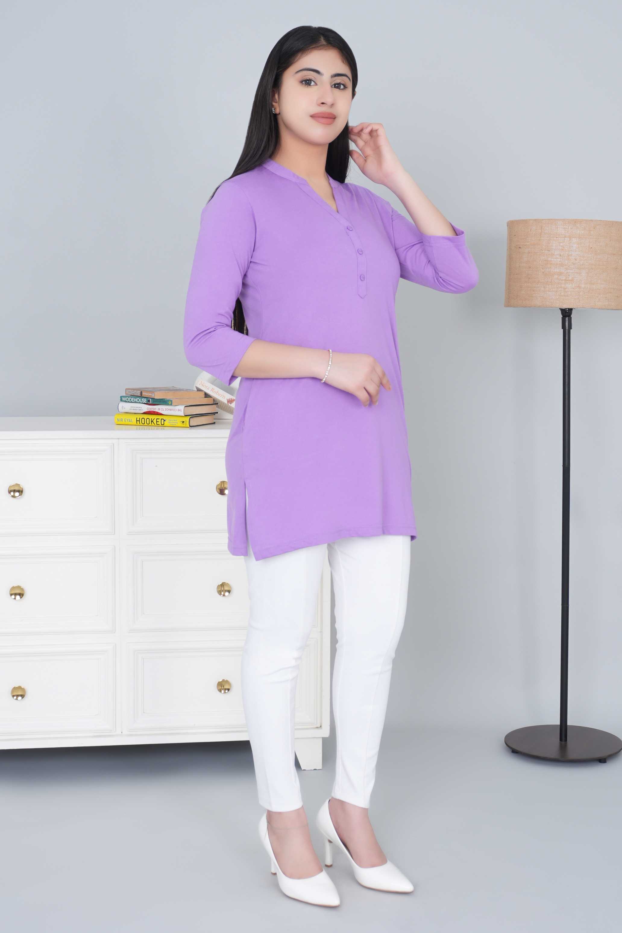 Lavender cotton kurti tshirt with pockets