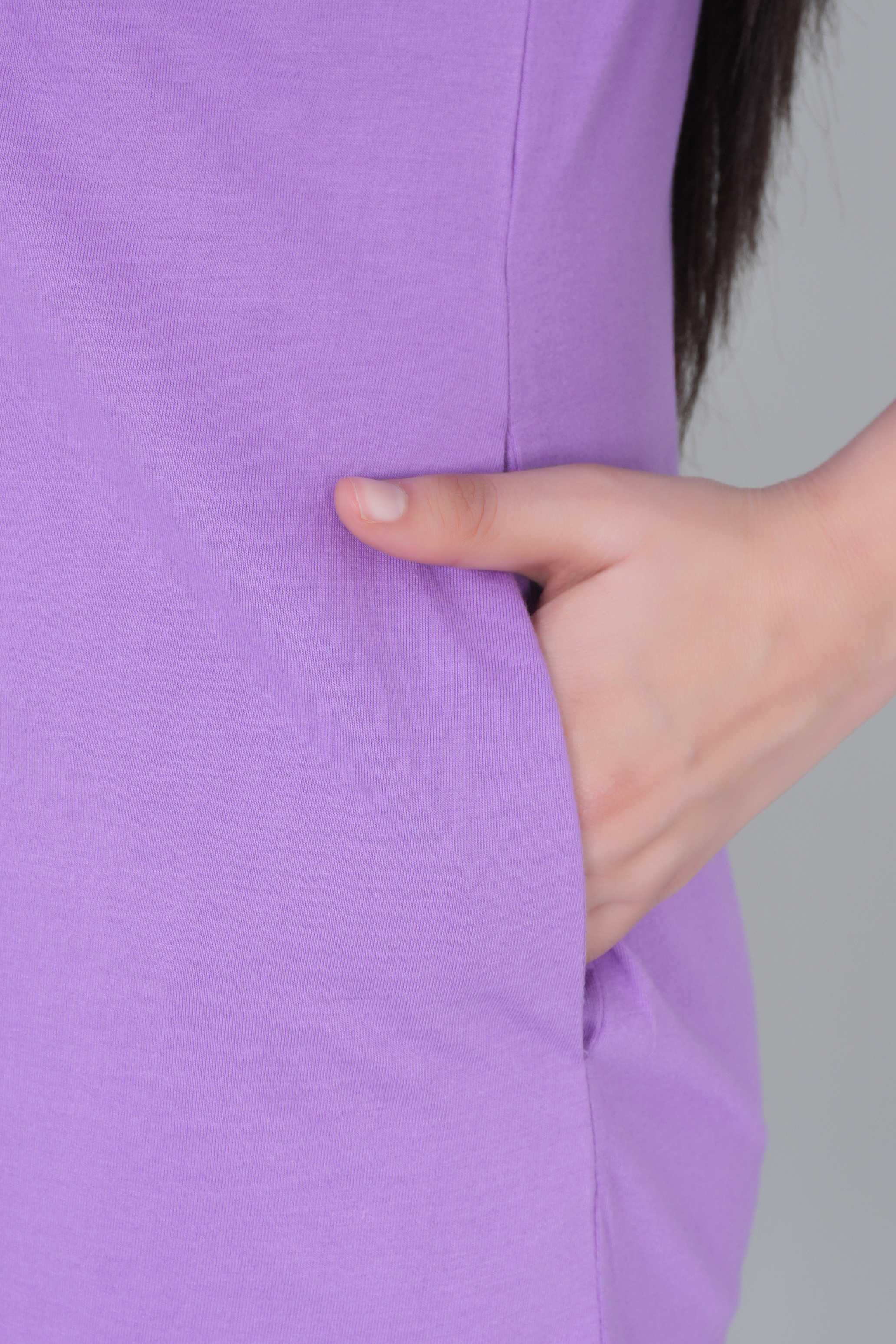 Lavender cotton kurti tshirt with pockets