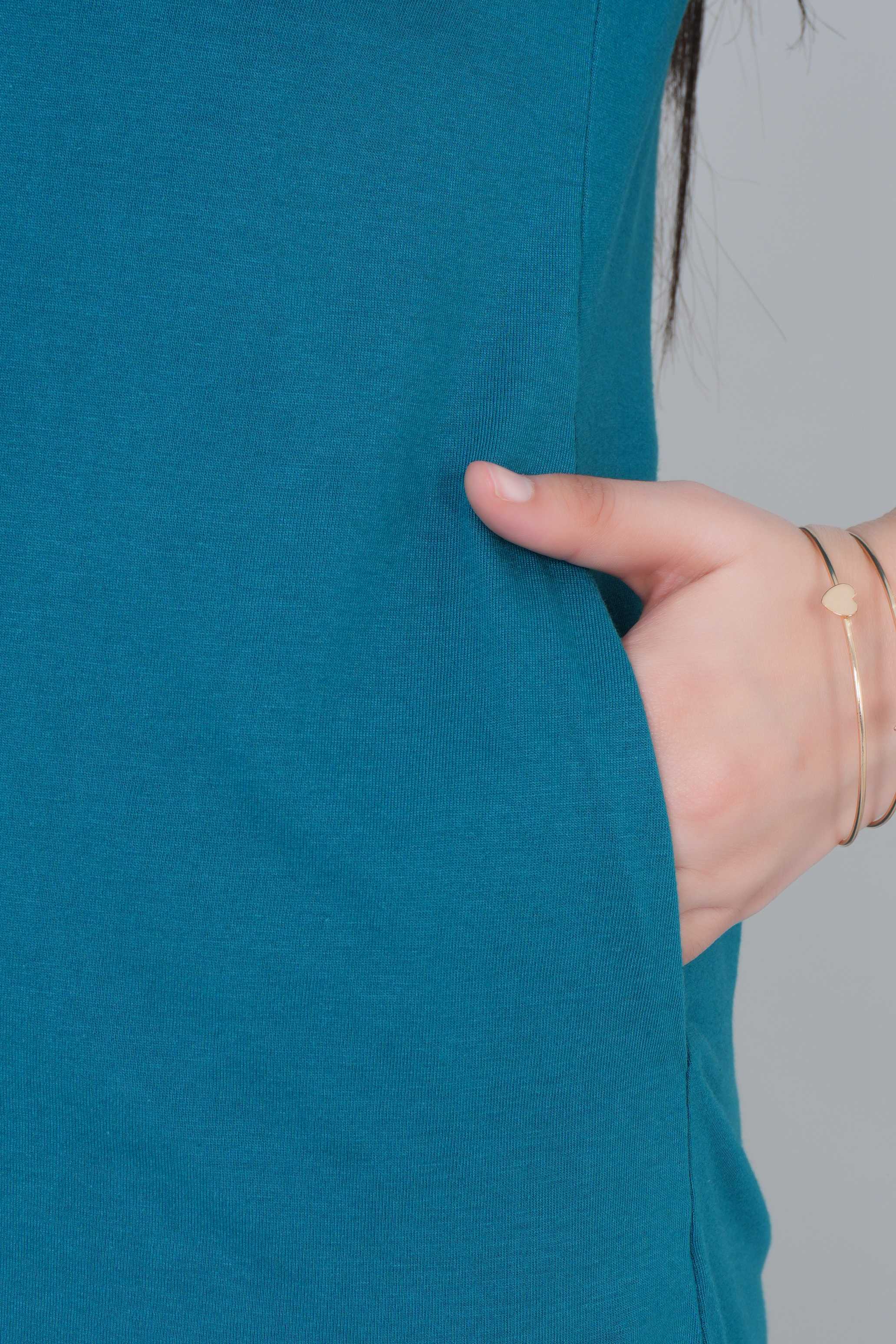 Teal cotton kurti tshirt with pockets (Copy)