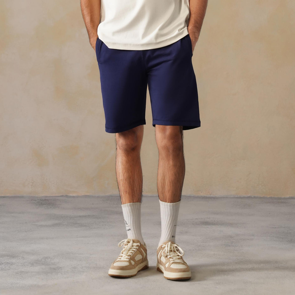 Men navy all day shorts with extra comfort. [100% Cotton Lycra]