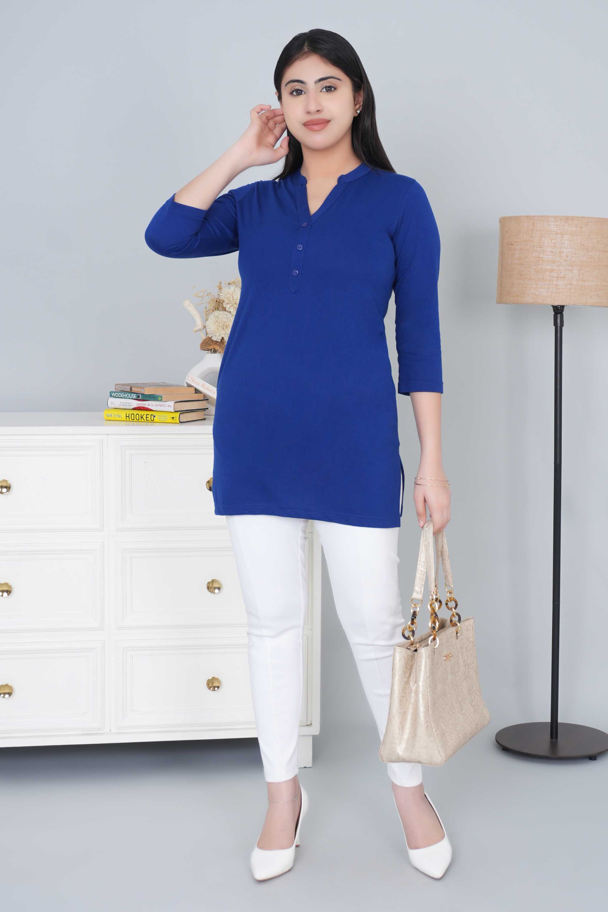 Royal Blue cotton kurti tshirt with pockets