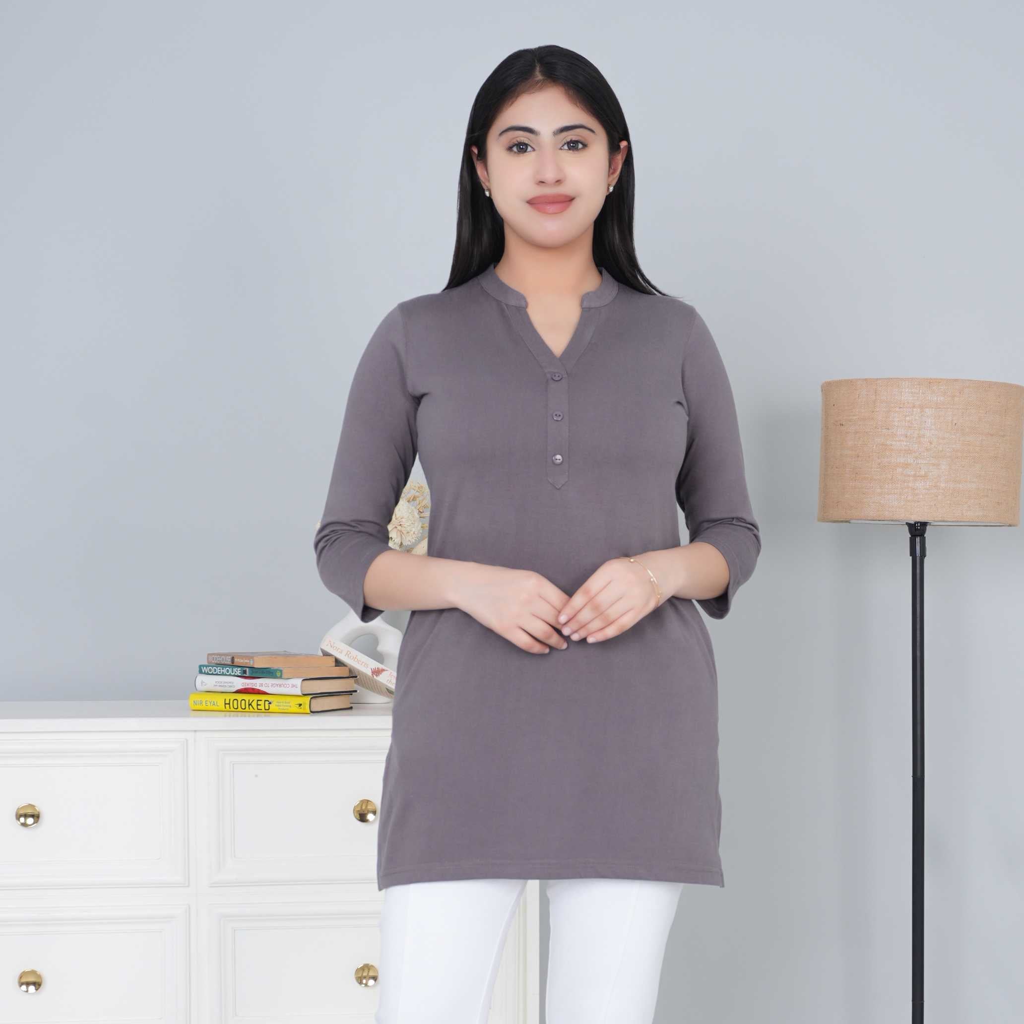 Grey cotton kurti tshirt with pockets