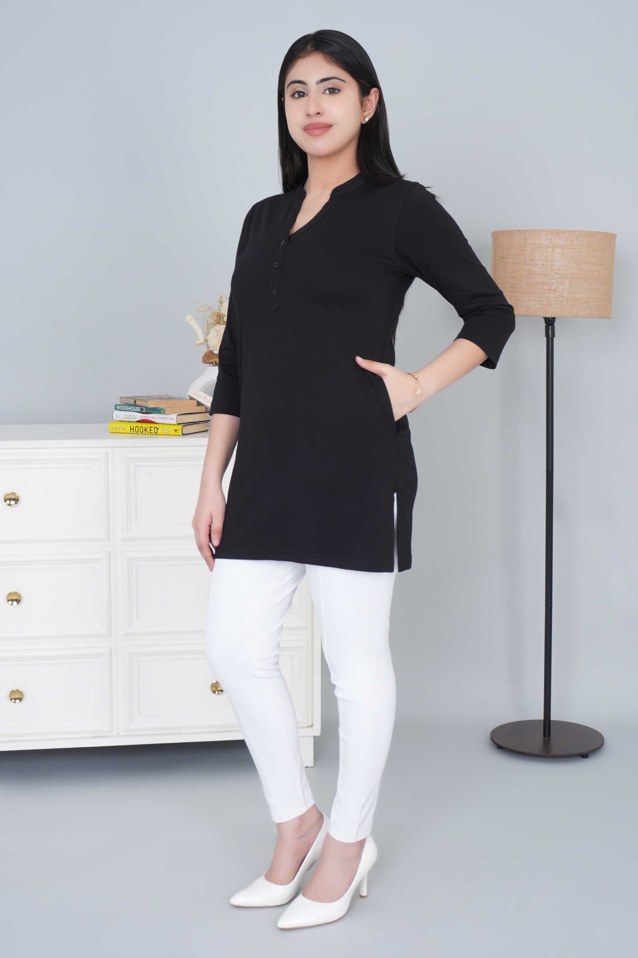 Black cotton kurti tshirt with pockets