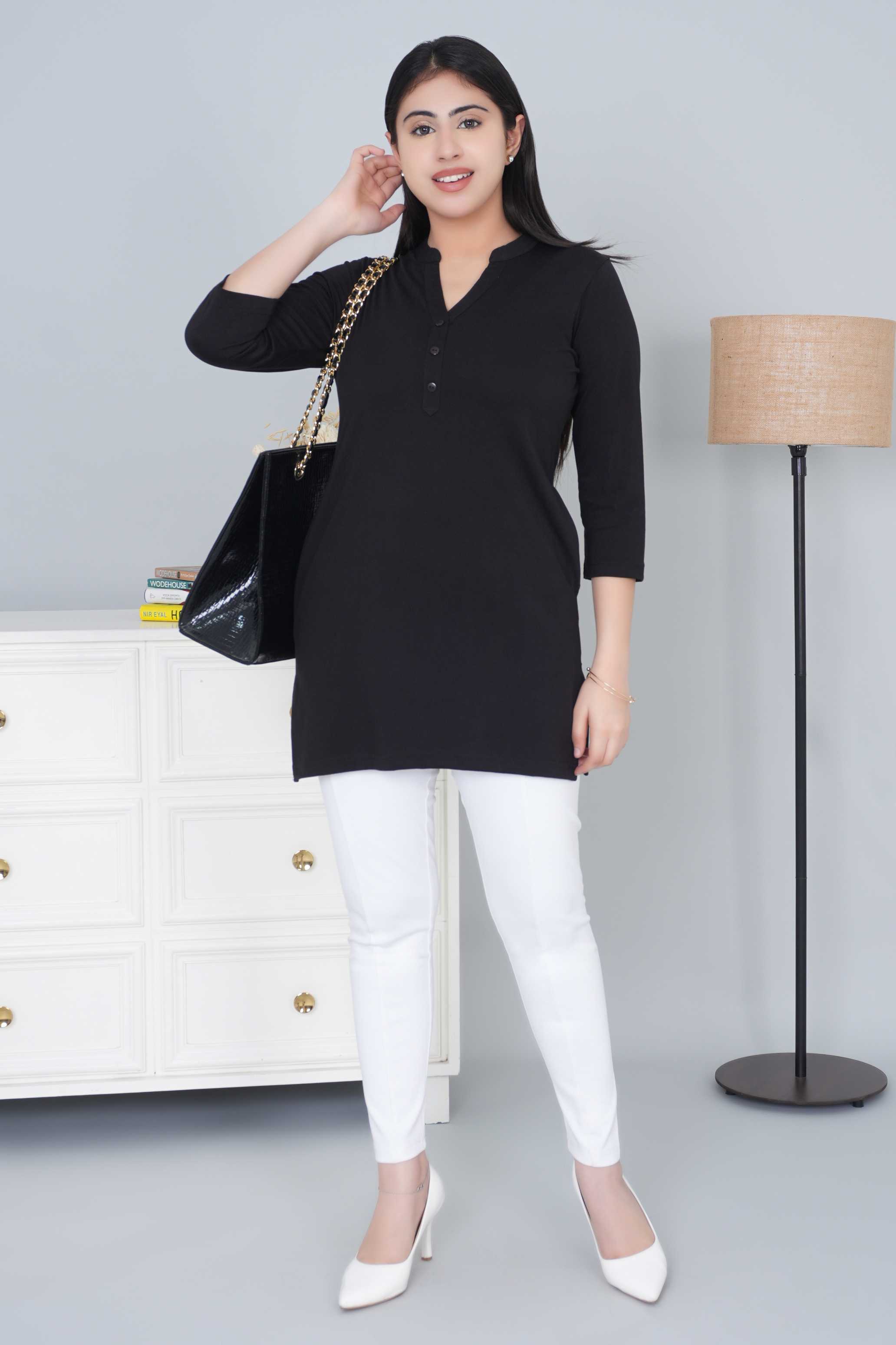 Black cotton kurti tshirt with pockets