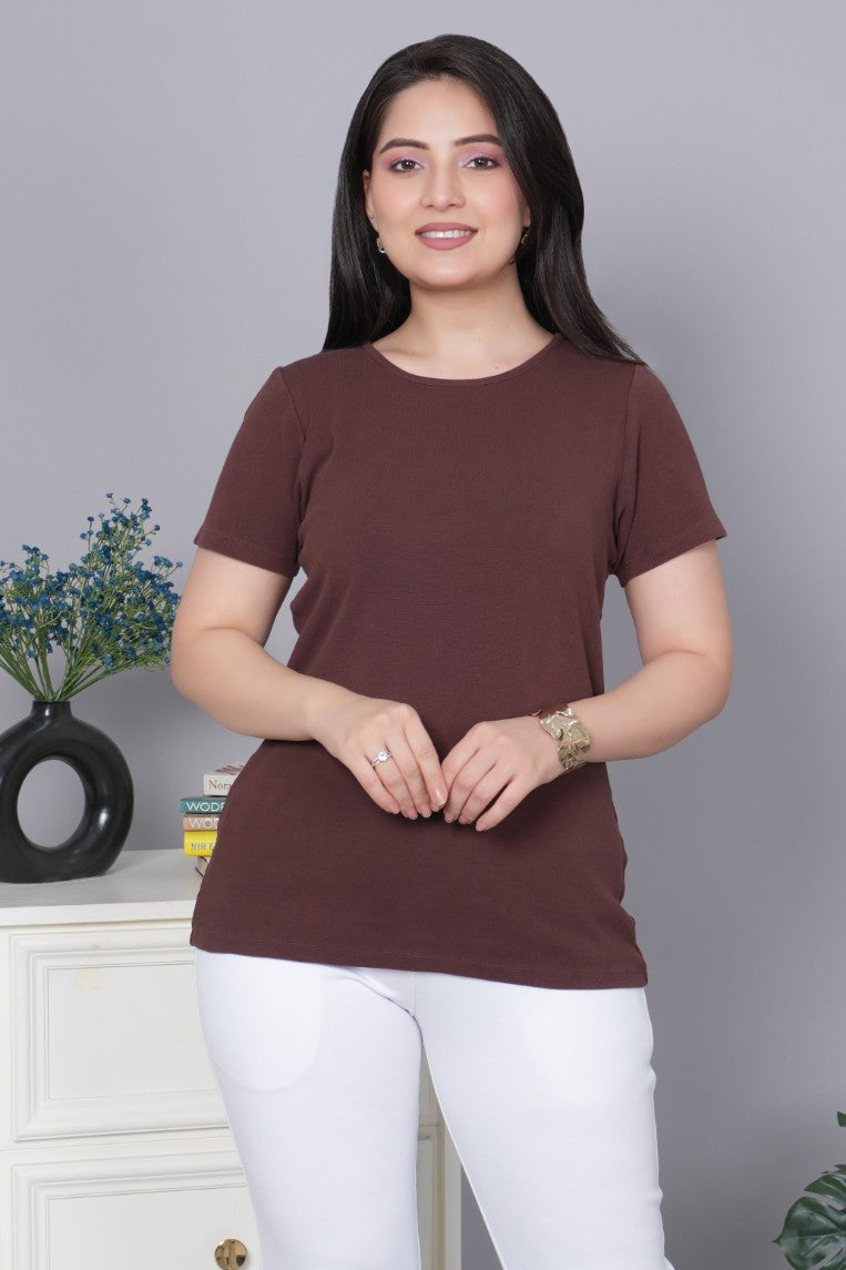 Coffee Bean Stretchable Rib T Shirt [ 100% USA HQ Cotton, 280 GSM non transparent fabric ]