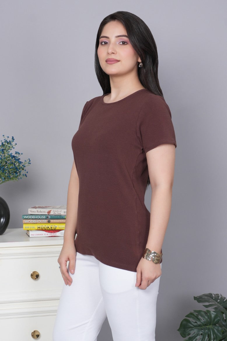 Coffee Bean Stretchable Rib T Shirt [ 100% USA HQ Cotton, 280 GSM non transparent fabric ]