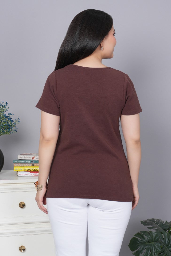 Coffee Bean Stretchable Rib T Shirt [ 100% USA HQ Cotton, 280 GSM non transparent fabric ]