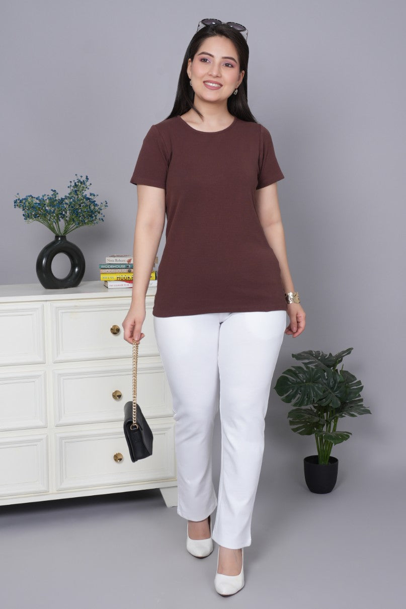 Coffee Bean Stretchable Rib T Shirt [ 100% USA HQ Cotton, 280 GSM non transparent fabric ]