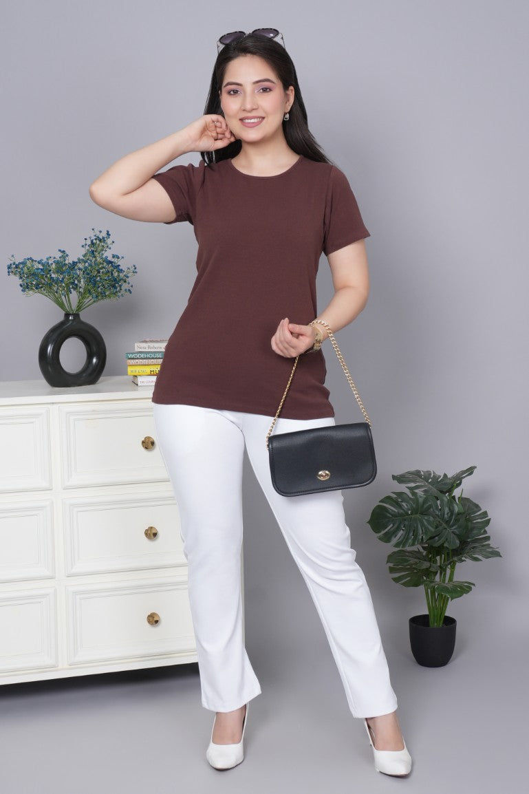 Coffee Bean Stretchable Rib T Shirt [ 100% USA HQ Cotton, 280 GSM non transparent fabric ]
