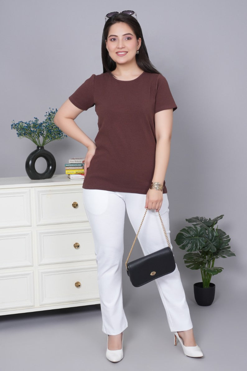 Coffee Bean Stretchable Rib T Shirt [ 100% USA HQ Cotton, 280 GSM non transparent fabric ]