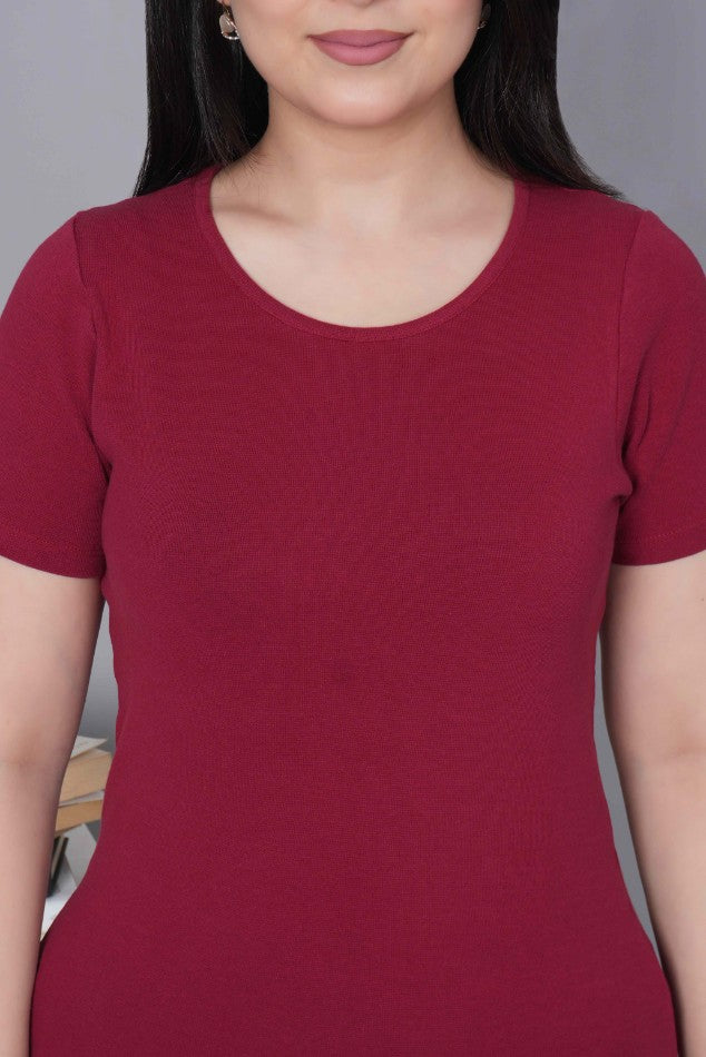 Dark Rose Stretchable Rib T Shirt [ 100% USA HQ Cotton, 280 GSM non transparent fabric ]