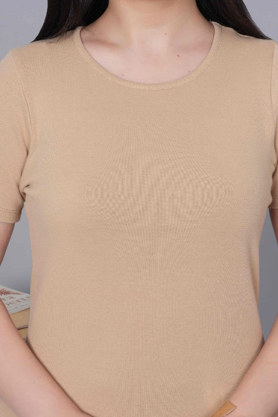 Beige Stretchable Rib T Shirt [ 100% USA HQ Cotton, 280 GSM non transparent fabric ]