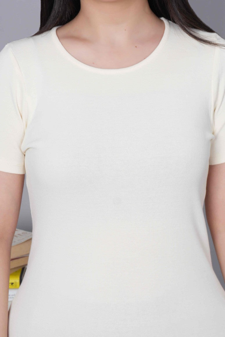 Off White Stretchable Rib T Shirt [ 100% USA HQ Cotton, 280 GSM non transparent fabric ]