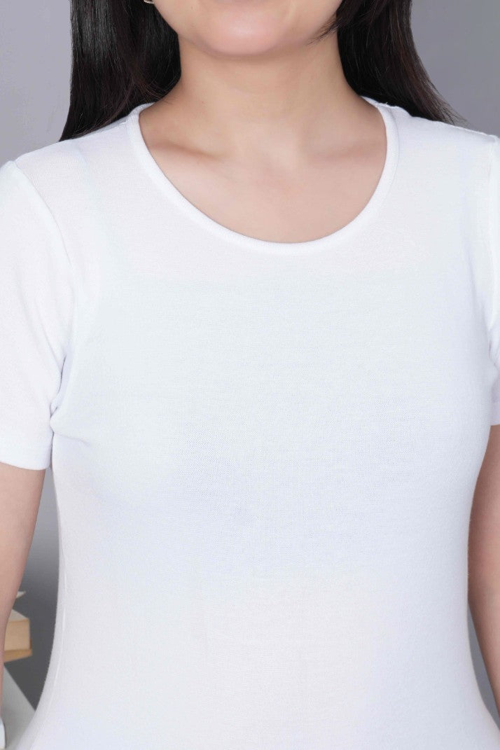 White Stretchable Rib T Shirt [ 100% USA HQ Cotton, 280 GSM non transparent fabric ]