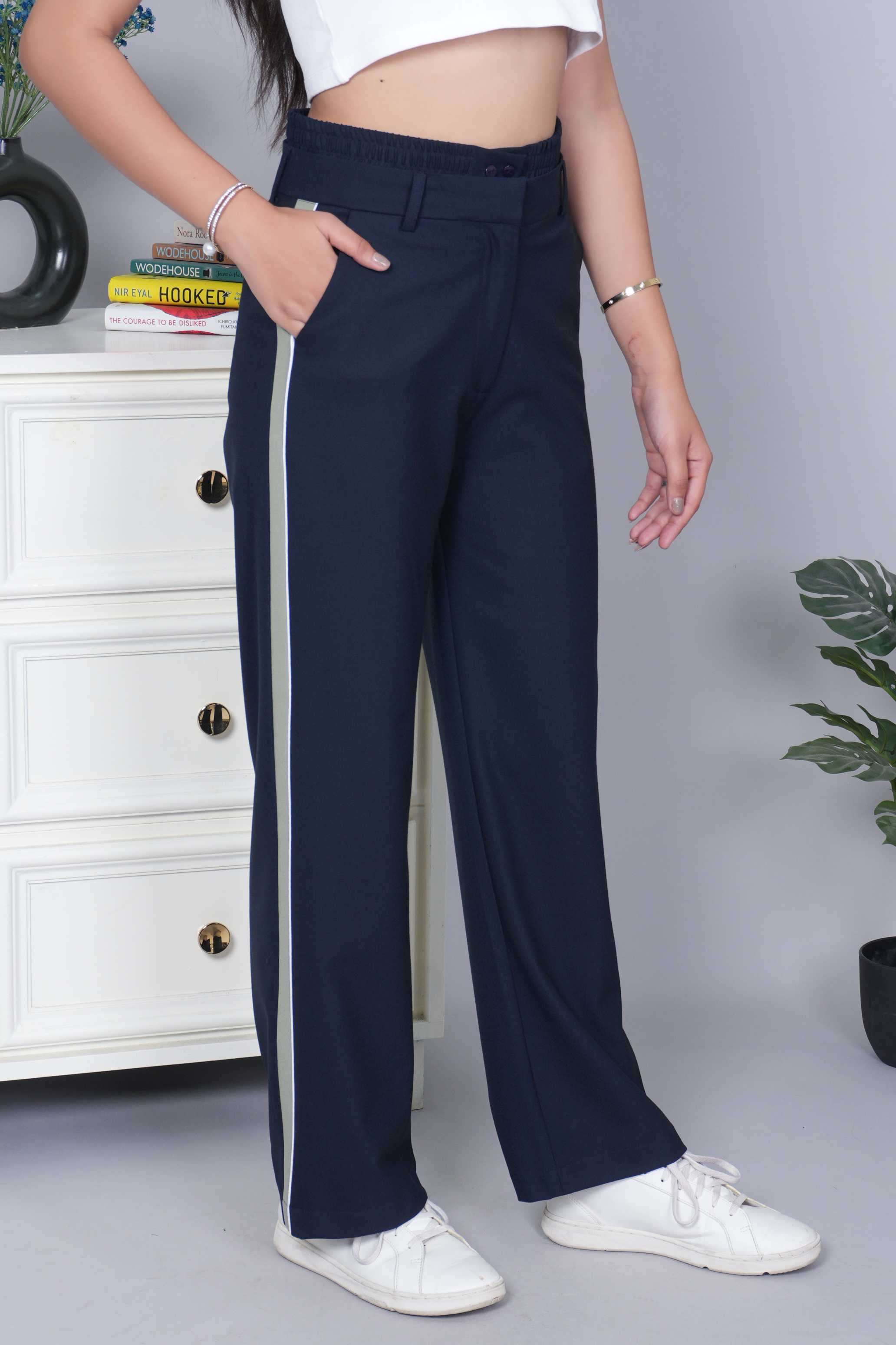 Dark navy high waist retro trouser with spandex