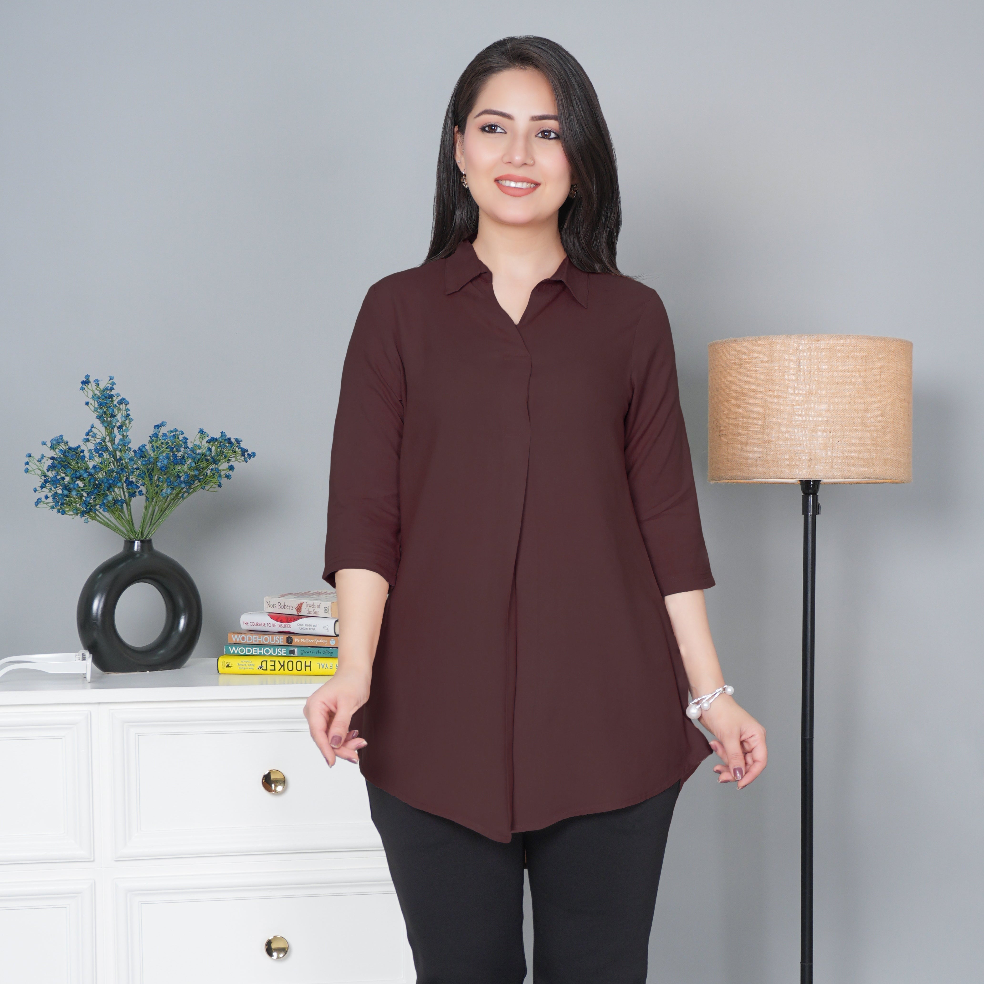 Brown rayon flare top [ 100% Rayon, Liva Certified ]